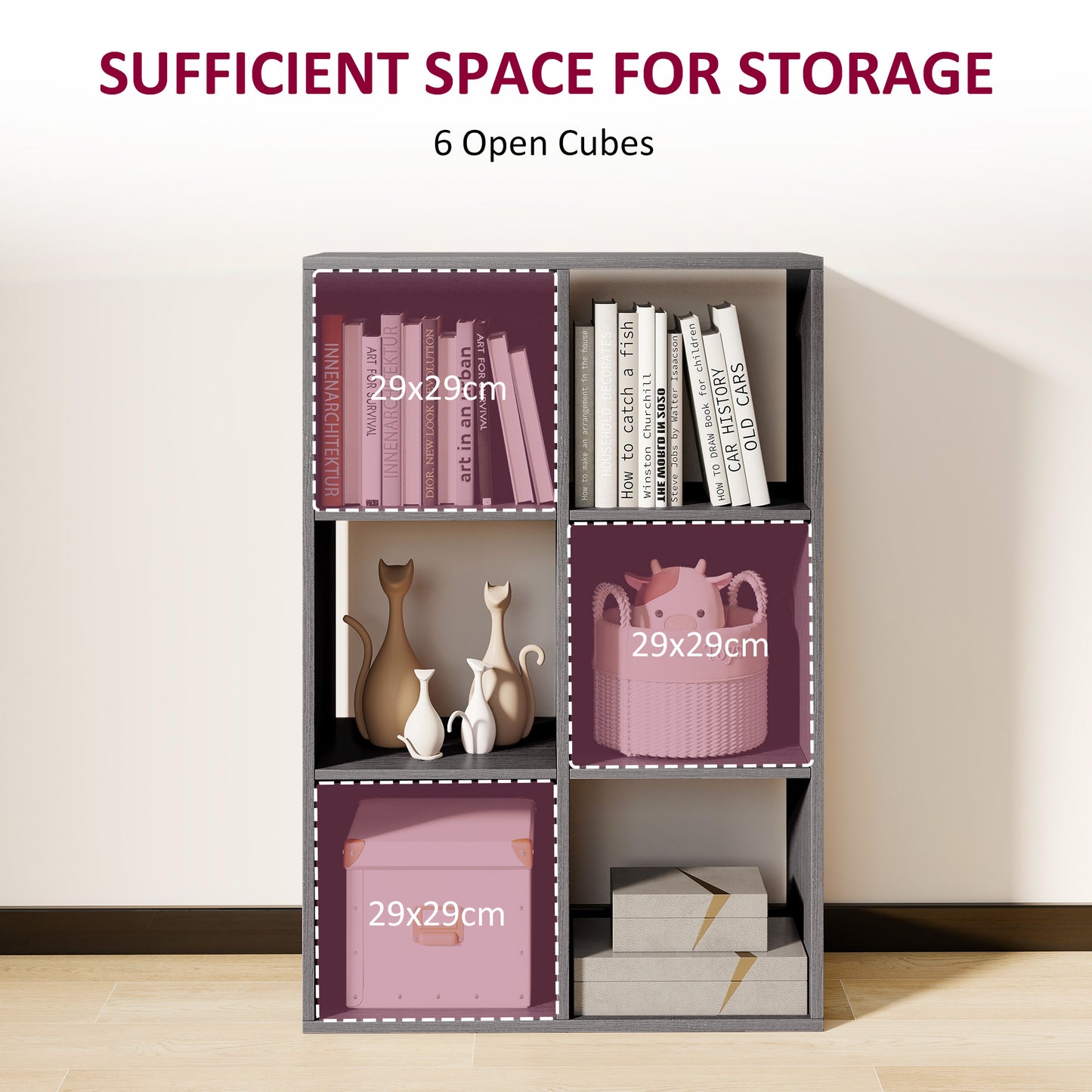 HOMCOM 6-Cube Bookshelf - Grey