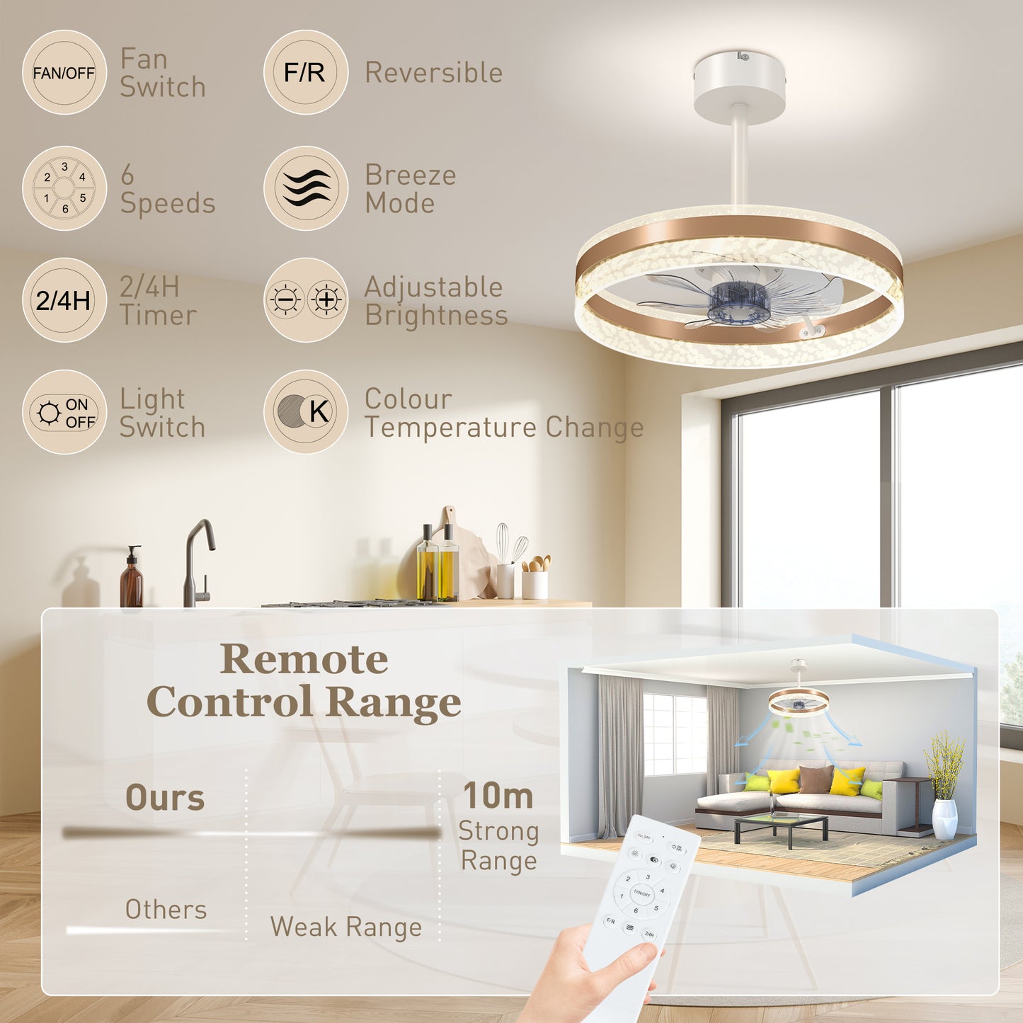 HOMCOM Ceiling Fan with LED Light and Remote - Gold Tone
