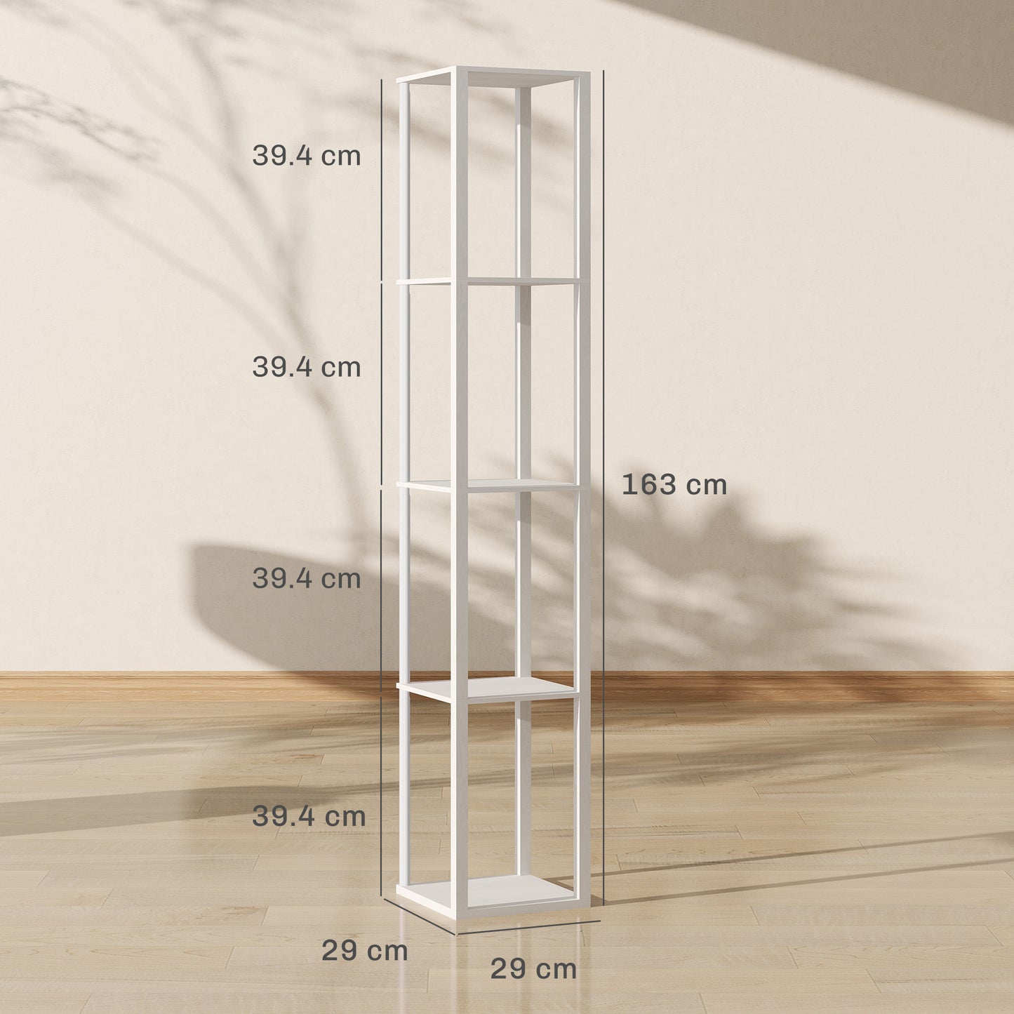 HOMCOM RGB LED Floor Lamp with Shelves, Modern Dimmable Standing Lamp with Remote Control, Adjustable Brightness & Speed for Living Room, Bedroom, Office, White