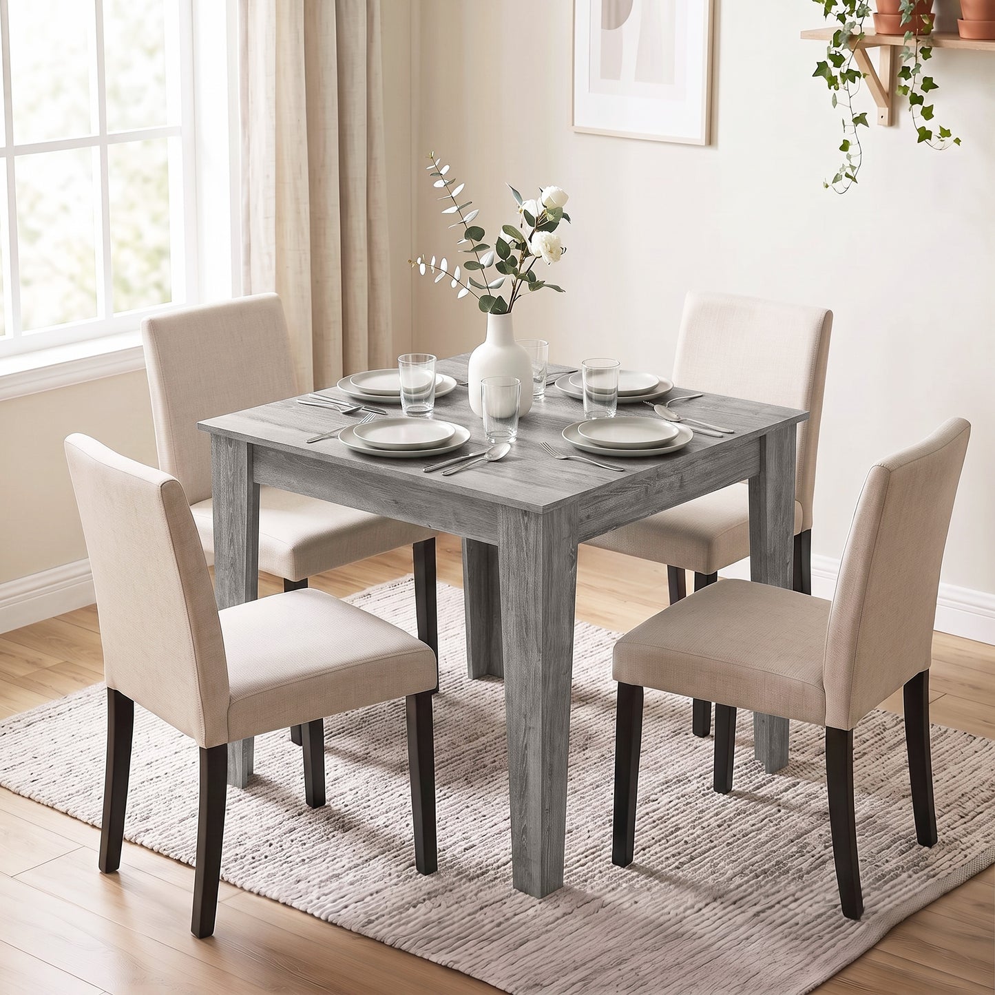 HOMCOM Dining Table for 4, 80L x 80W x 75Hcm, Modern Square Kitchen Table with Wood Effect Tabletop, Grey Wood Effect