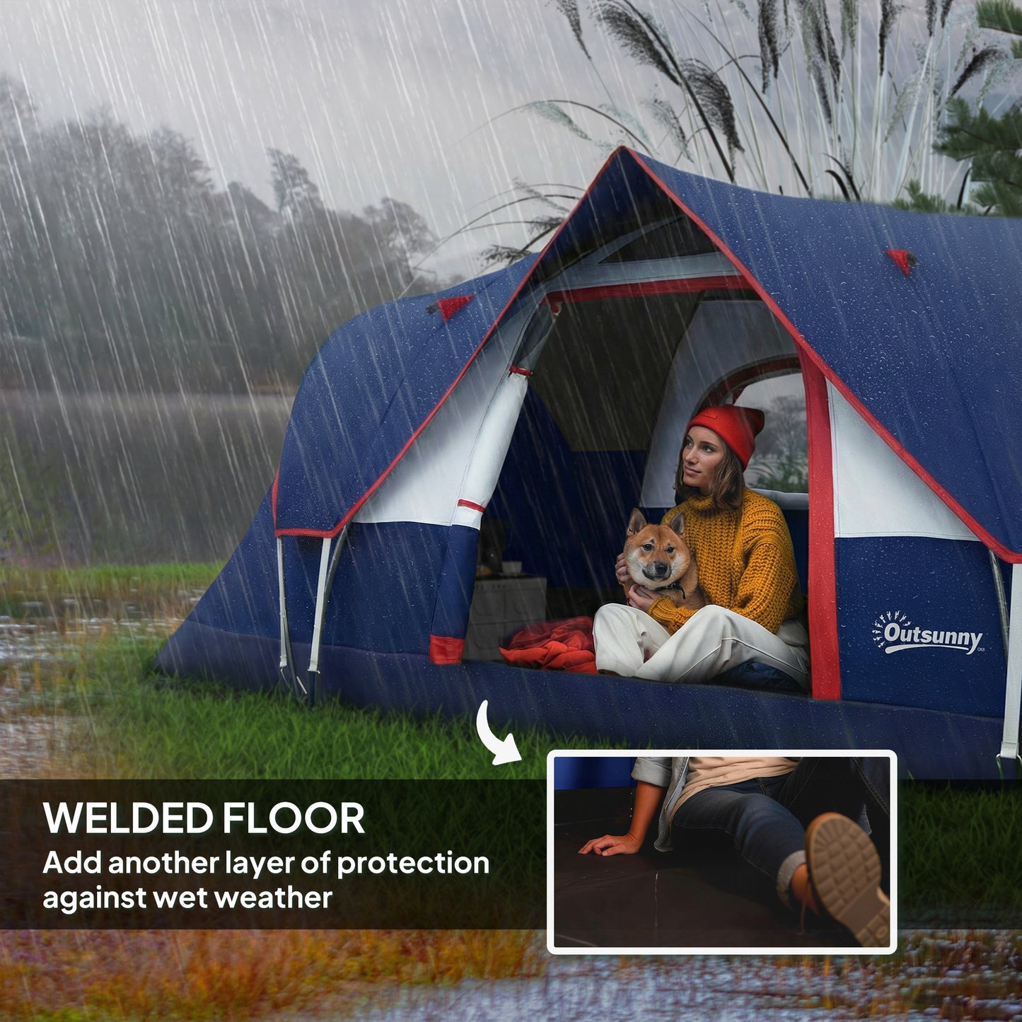 Outsunny 5 Man Camping Tent, Large Tunnel Tent, Water Resistant Hiking Shelter with Groundsheet and Carry Bag, Navy Blue