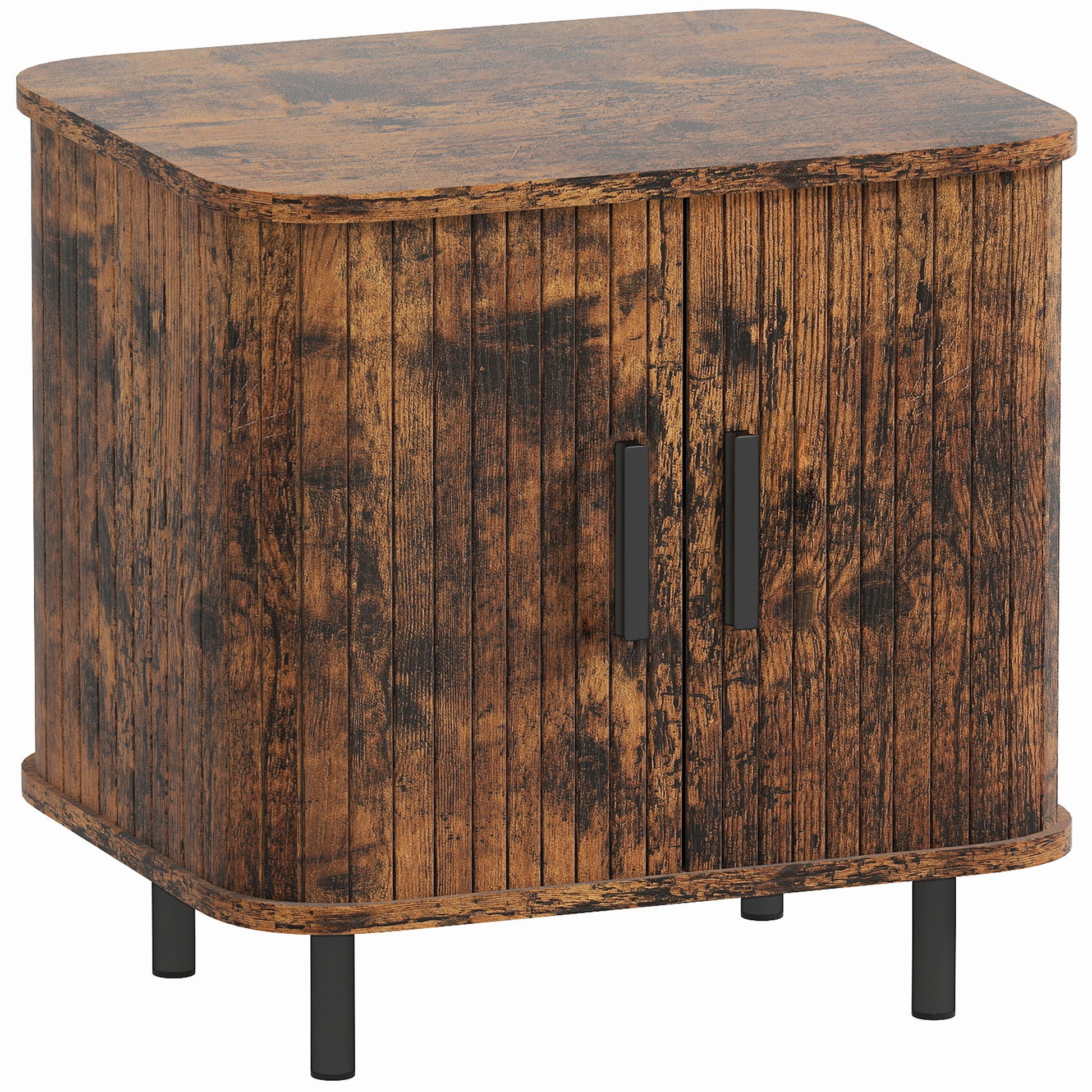 HOMCOM Nightstand with Sliding Doors and Metal Legs Rustic Brown Default Title