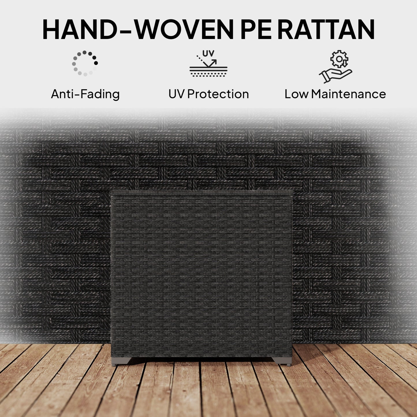 Outsunny 253L Garden Storage Box, Rattan Deck Box with Zipped Liner, Safe Pneumatic Rod, Patio Storage Container, Black