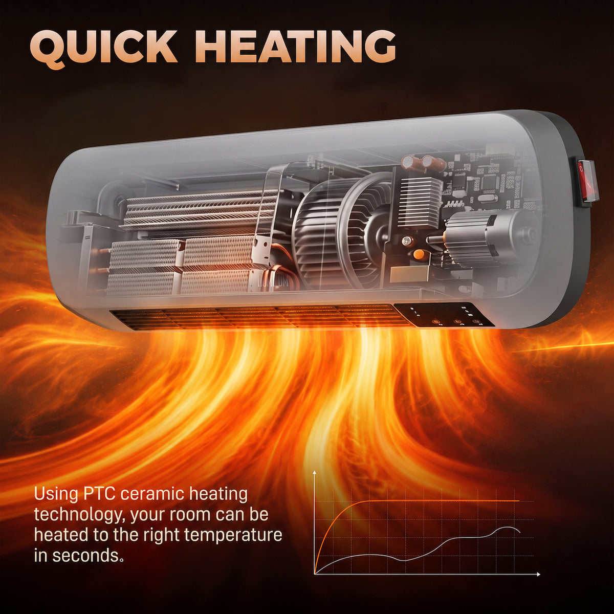 HOMCOM 2000W Ceramic Heater, Wall Mounted Space Heater with 3 Heat Settings, Adjustable Thermostat, Remote Control, Grey