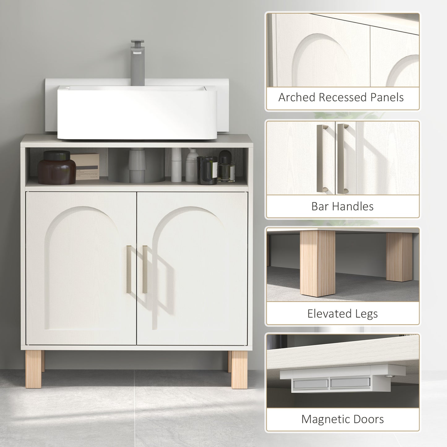 HOMCOM Under Sink Cabinet for Basin without Pedestal - Cream White