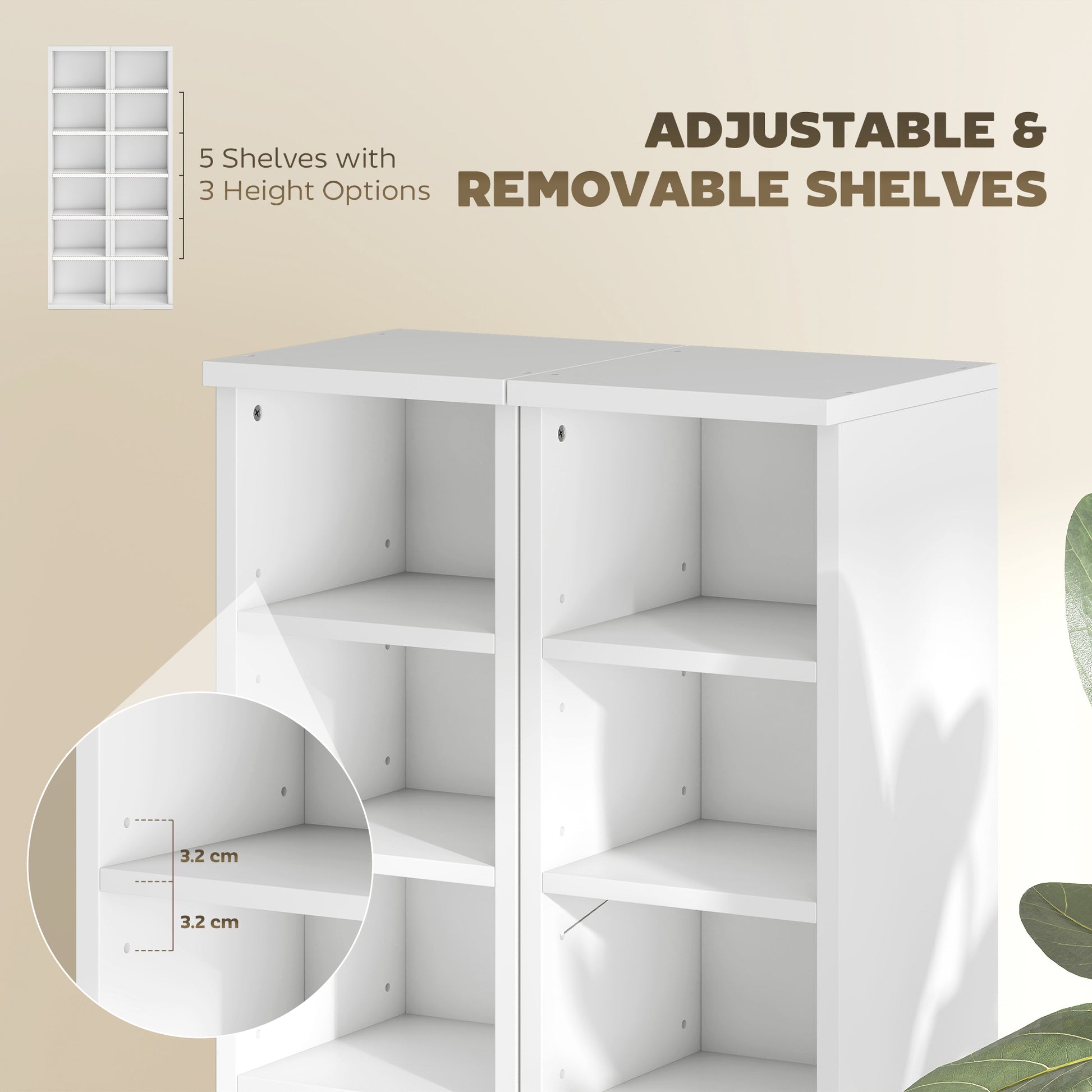 HOMCOM Set of 2 CD Media Display Shelf Unit Tower Rack with Adjustable Shelves, White
