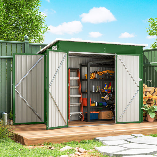 Outsunny 7.5 x 4.3ft Metal Garden Storage Shed, Waterproof Outdoor Shed with Triple Lockable Door, Gloves, Vents, Green