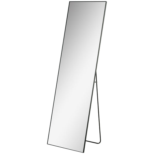 HOMCOM Full Length Mirror, Aluminium Alloy Framed Full Body Mirror with Shatterproof Layer, Standing or Wall Hanging, Black