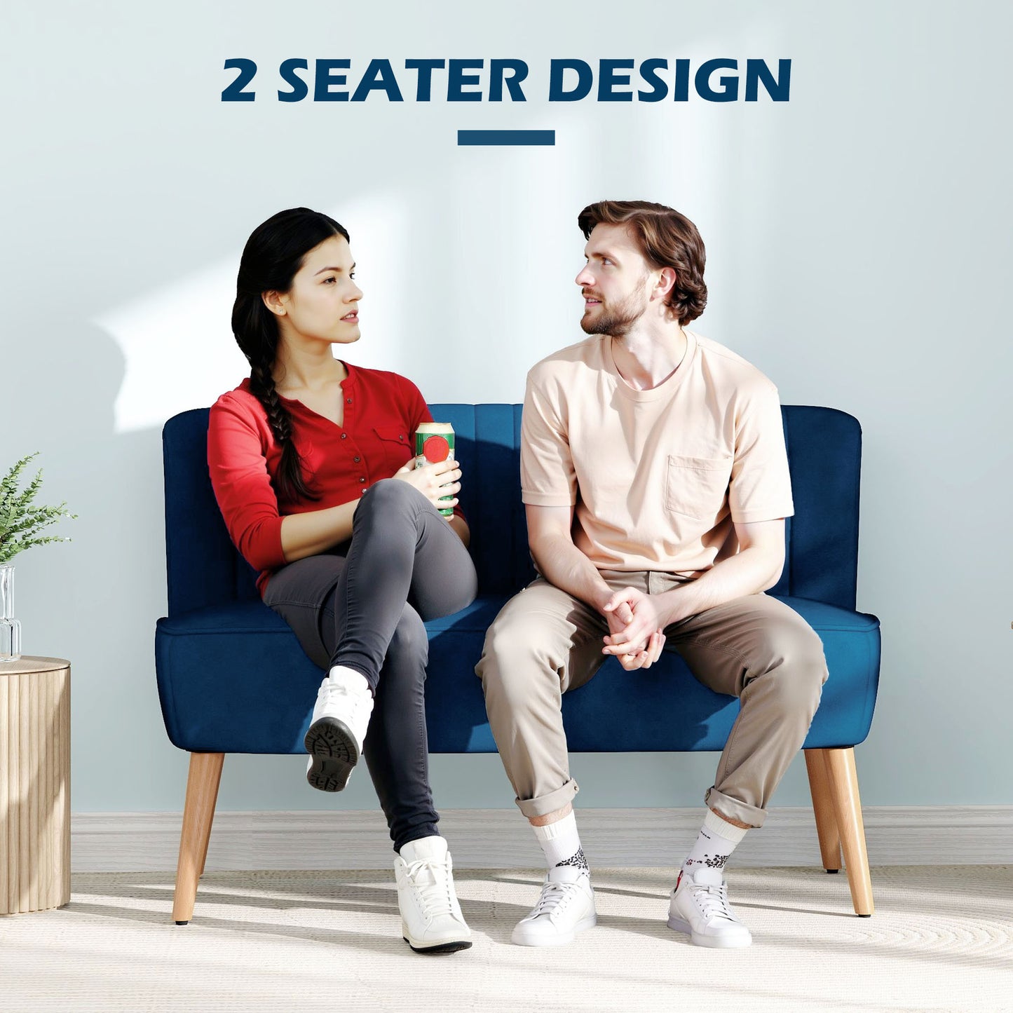 HOMCOM Modern Double Seat Sofa Foam Padding High Back Soft Comfortable Compact Couch Home Office Dark Blue