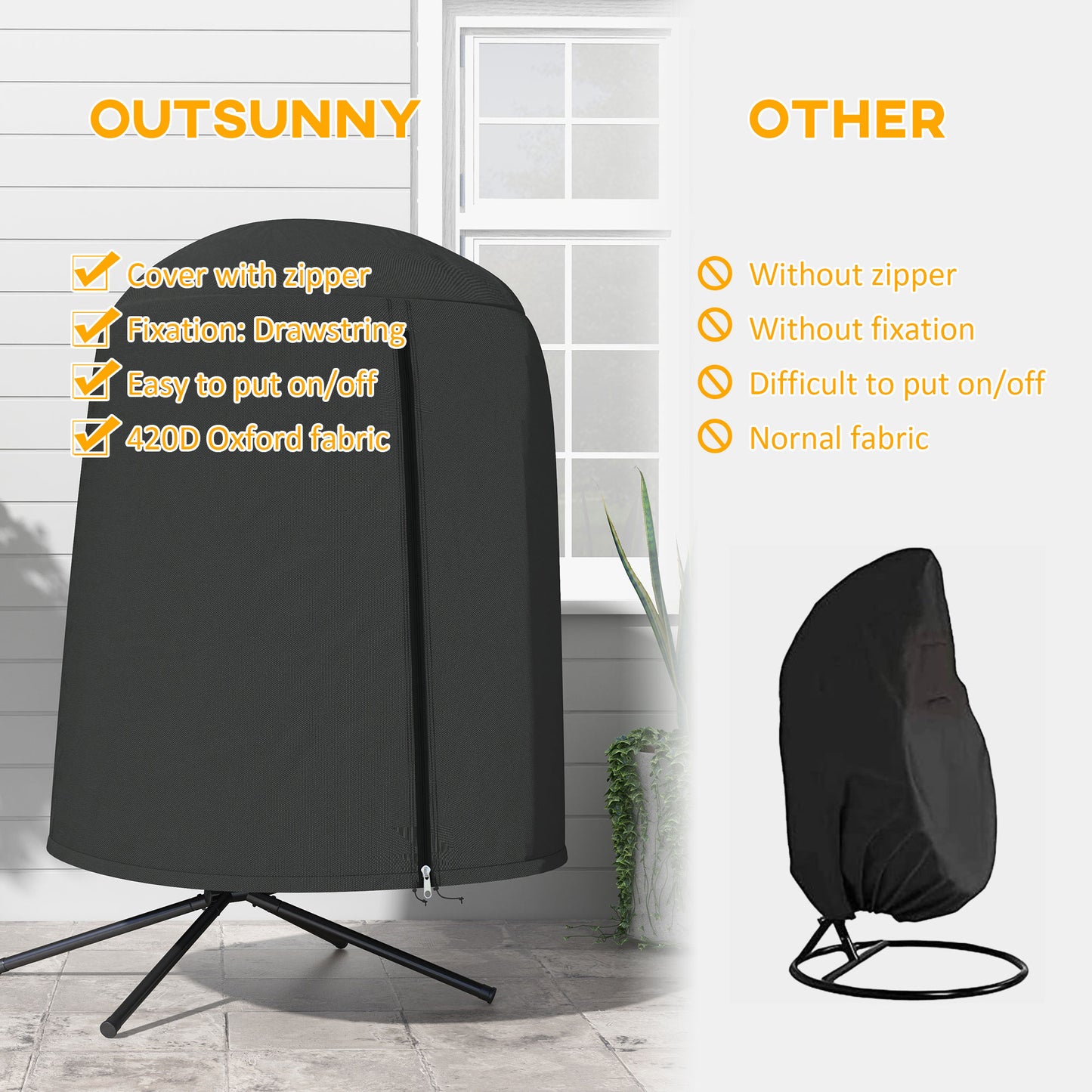 Outsunny 190 x Î¦128cm Hanging Egg Chair Furniture Cover - Black