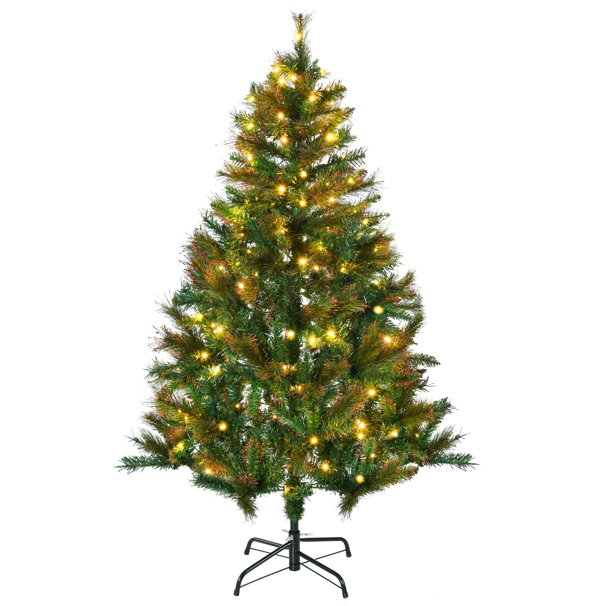 HOMCOM 1.5m 5ft Pre-Lit Christmas Tree Artificial Spruce Xmas Tree Warm White LED Holiday DÃ©cor with Metal Stand
