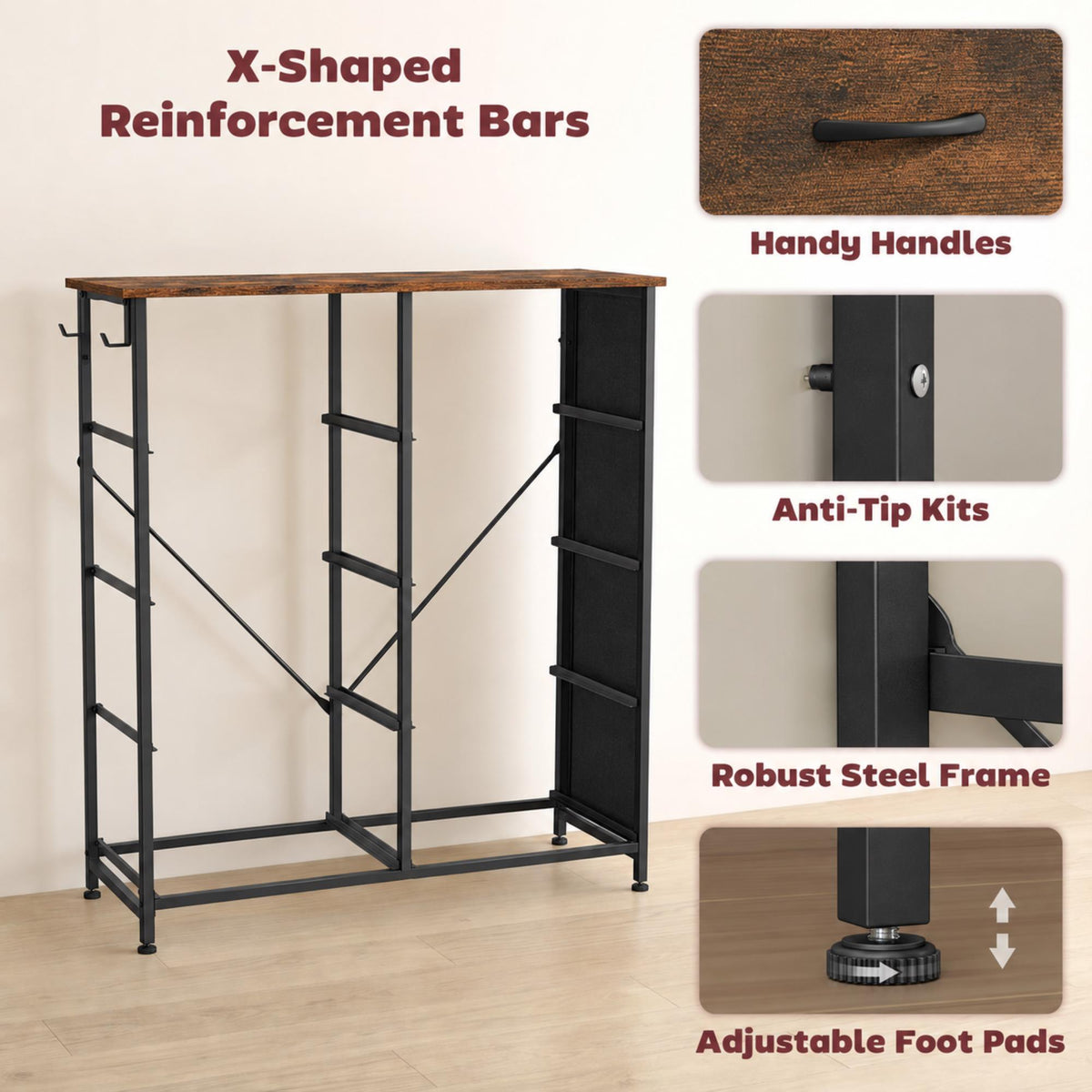 HOMCOM Chest of Drawers, Dresser for Bedroom with 8 Fabric Drawers, Tall Storage Unit w/ Side Storage Bag, Rustic Brown