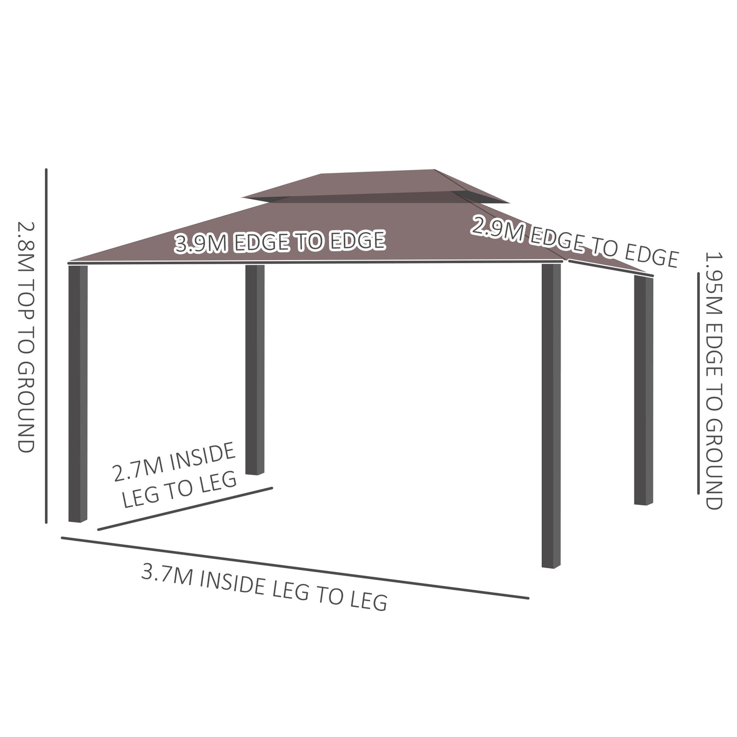 Outsunny 3 x 4m Aluminium GardenÂ Gazebo, Marquee Canopy Shelter Pavilion Party Tent with Nets and Curtains for Garden and Deck, Coffee