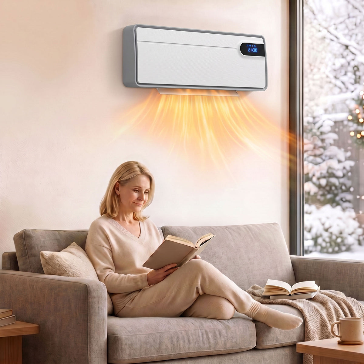HOMCOM Smart Electric Heater, 2000W Ceramic Wall Space Heater, App Wifi Enabled, Oscillation Fan, Adjustable Thermostat, White
