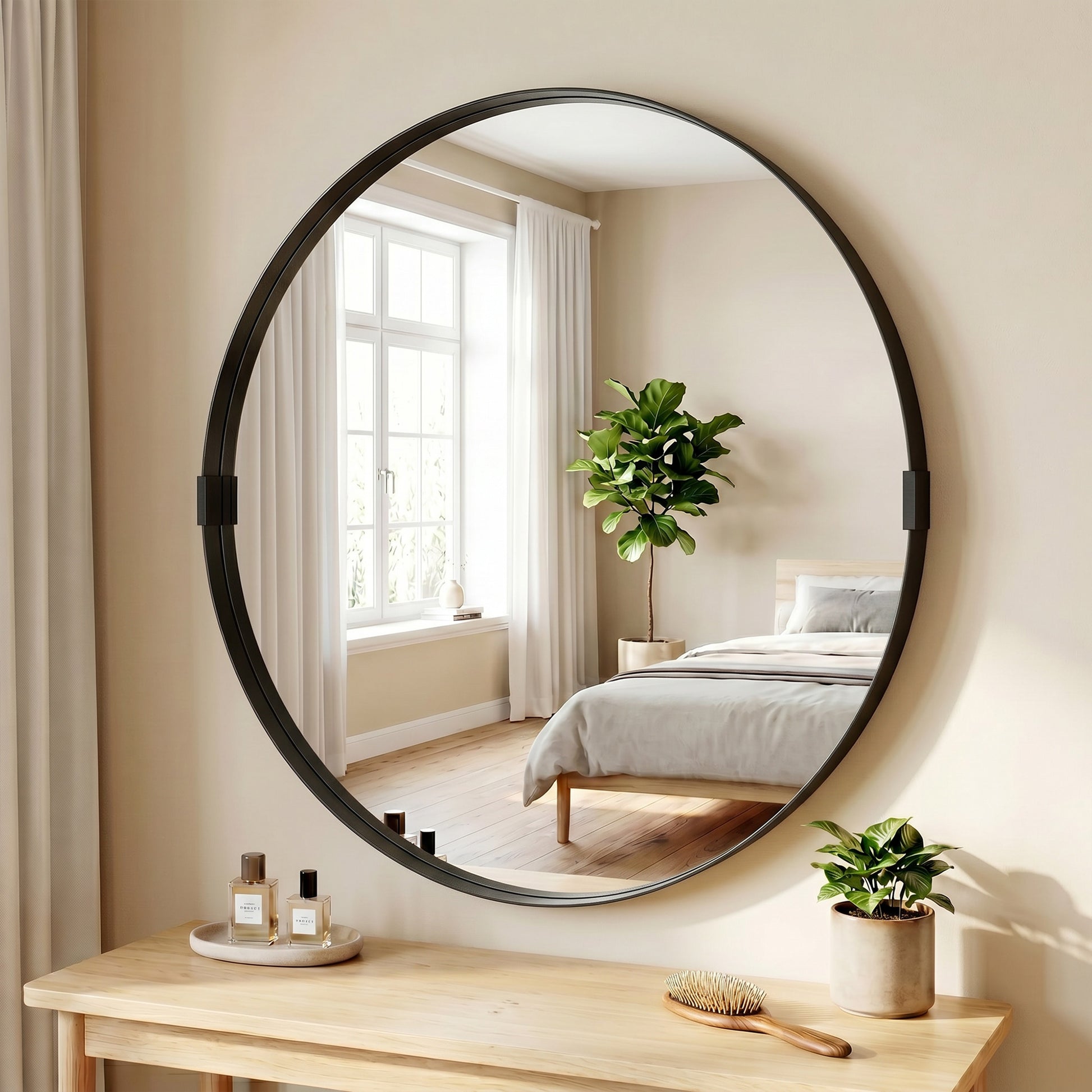 HOMCOM Round Wall Mirror 61 cm, Wall Mounted Bathroom Mirror with Tempered Safety Glass and Aluminium Alloy Frame, Black