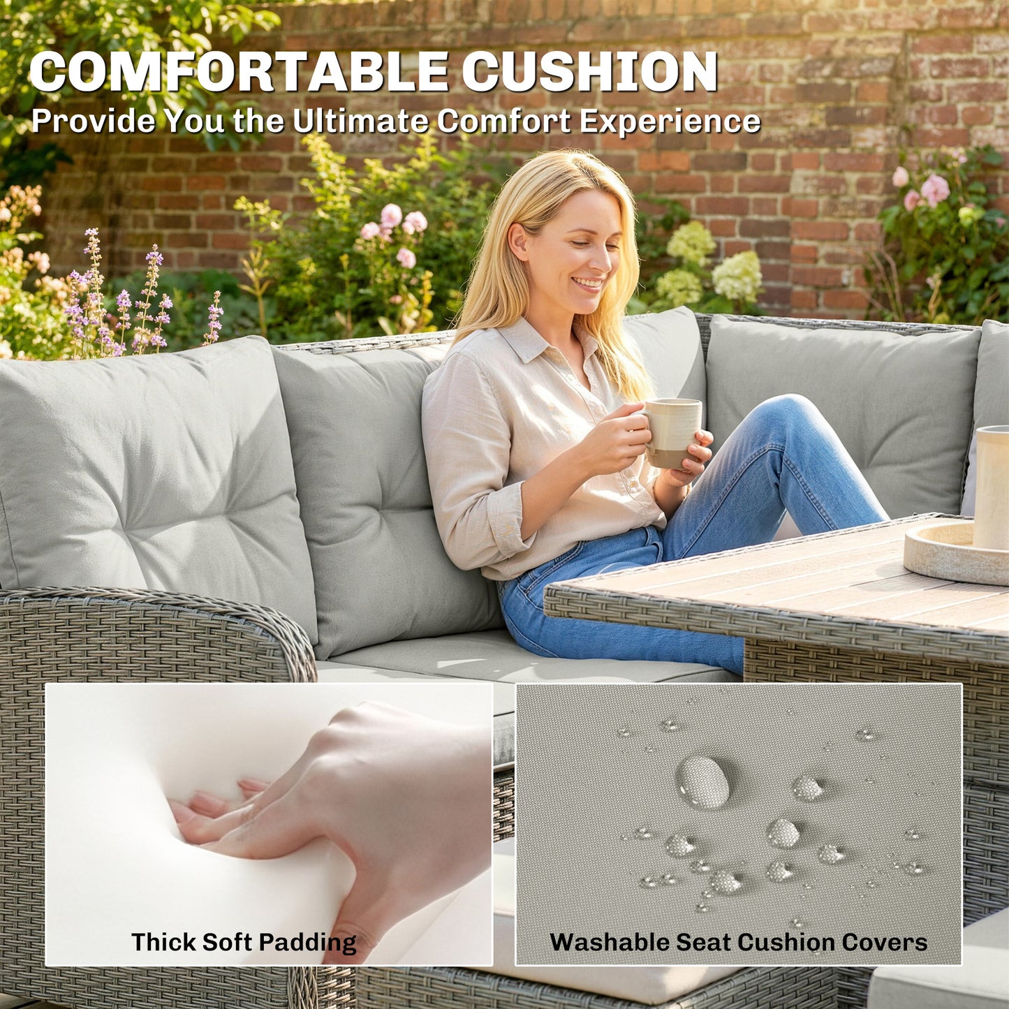 Outsunny 6 Pieces Outdoor PE Rattan Garden Furniture, Patio Wicker Sectional Conversation Corner Sofa