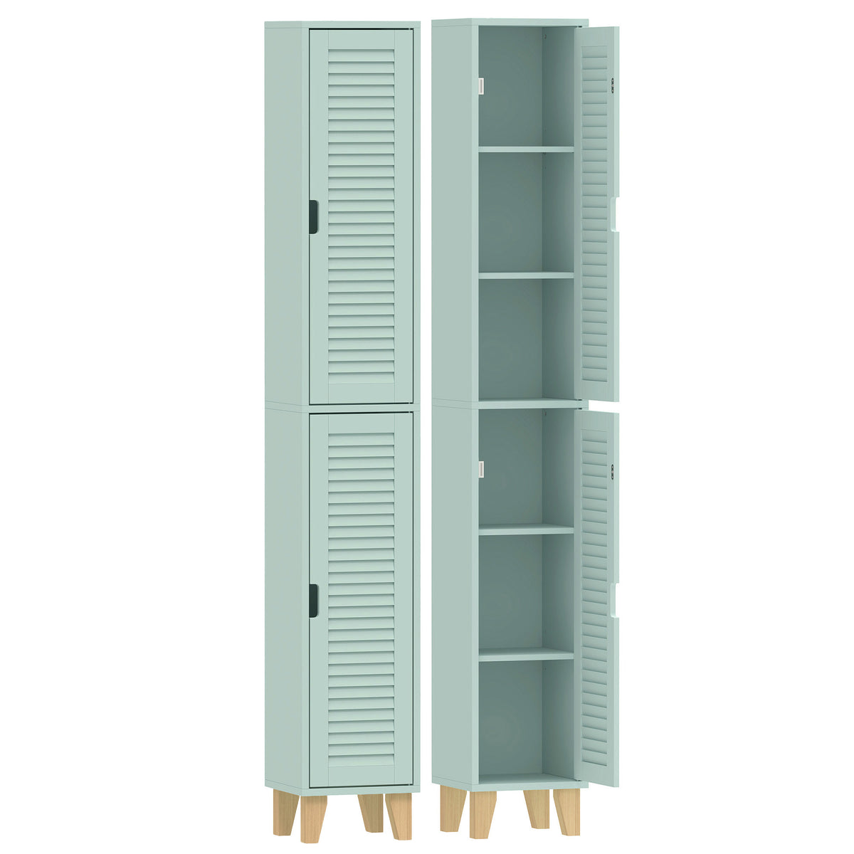 HOMCOM 170cm Tall Bathroom Storage Cabinet, Freestanding Bathroom Cabinet with Louvered Doors, Adjustable Shelf, Light Green Default Title