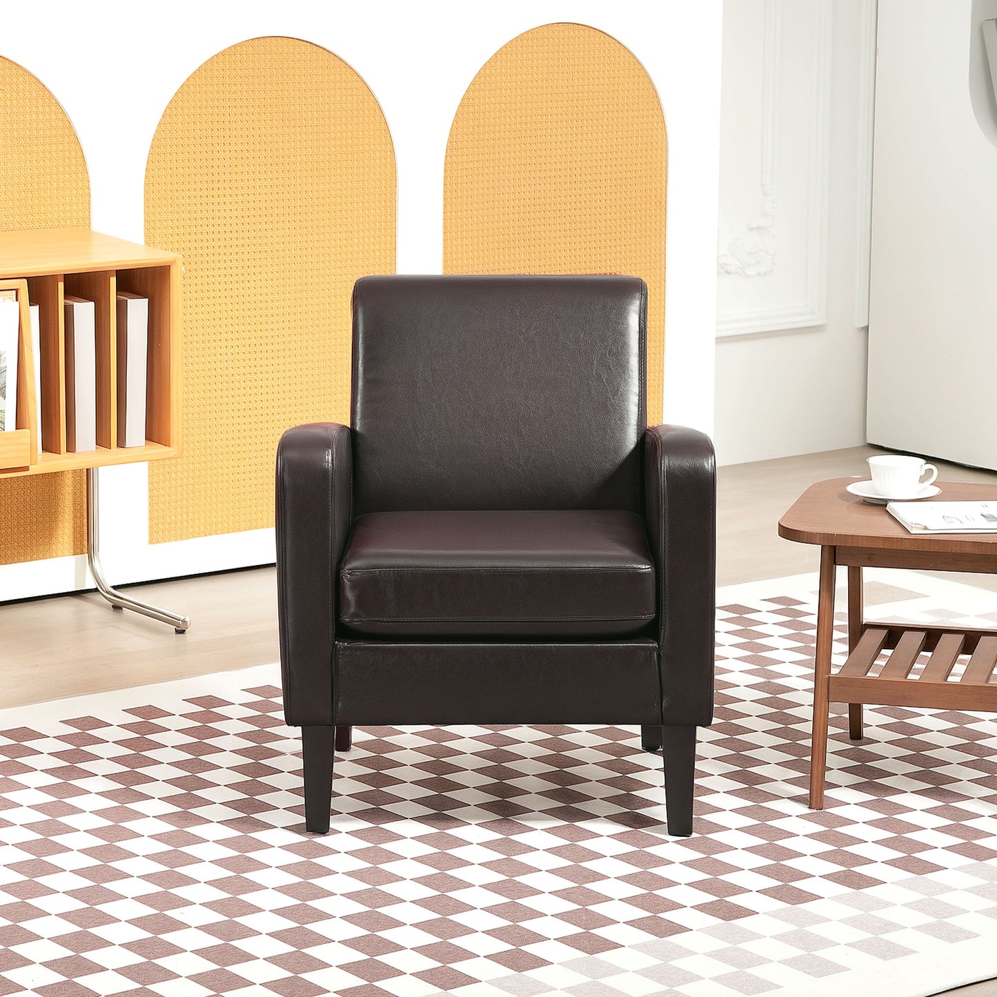 HOMCOM Faux Leather Simple Armchair - Brown