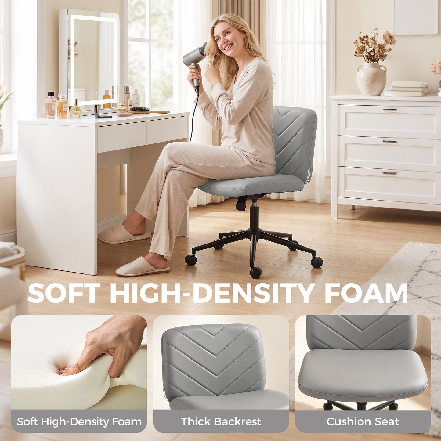 HOMCOM extra nail tech rolling retro fabric cute teenager arms hairdresser on chairs desks spinny comfortable beauty