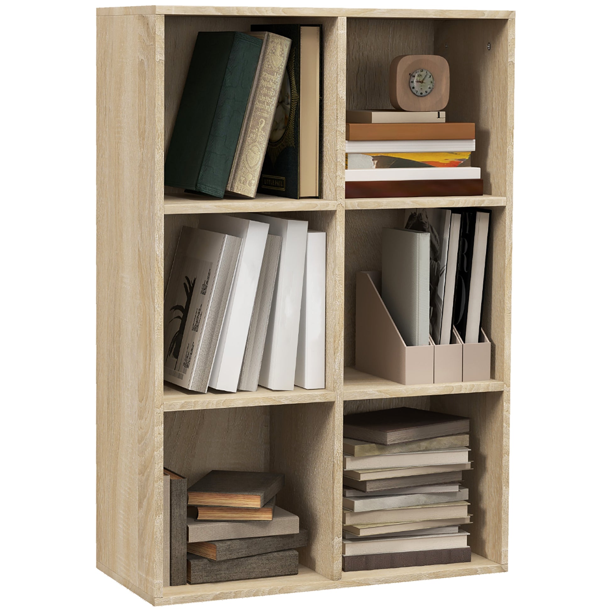 HOMCOM Six-Cube Bookcase - Oak Wood Effect Default Title