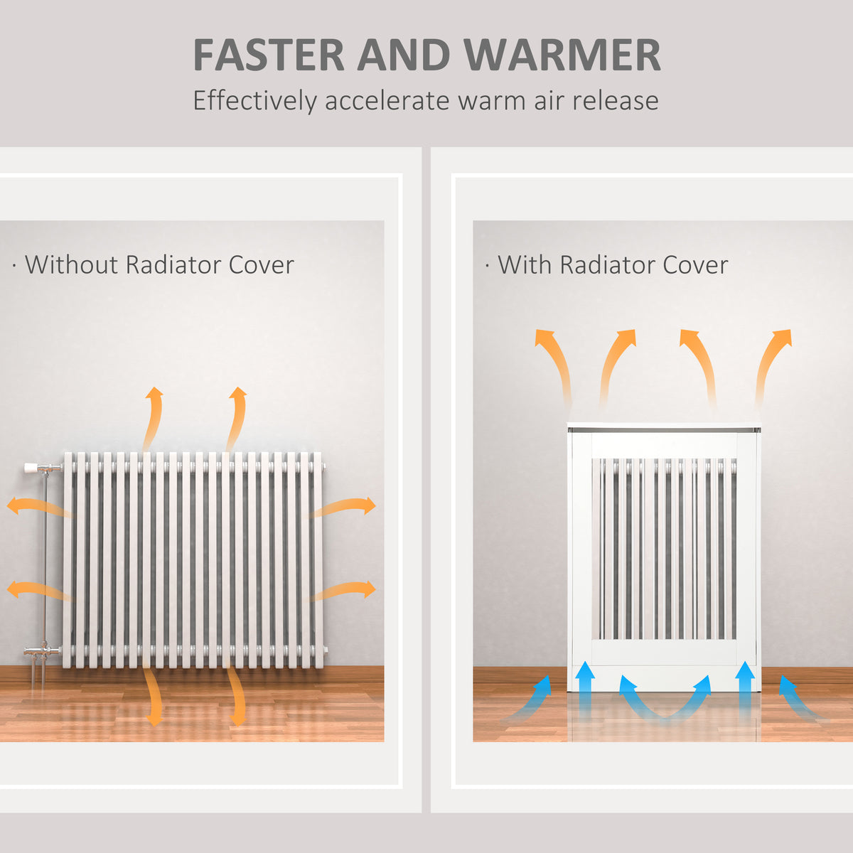 HOMCOM Radiator Cover Vertical Slatted Grille Heater Cover Top Shelf MDF Steel for Heat Circulation 60 x 18 x 84 cm White