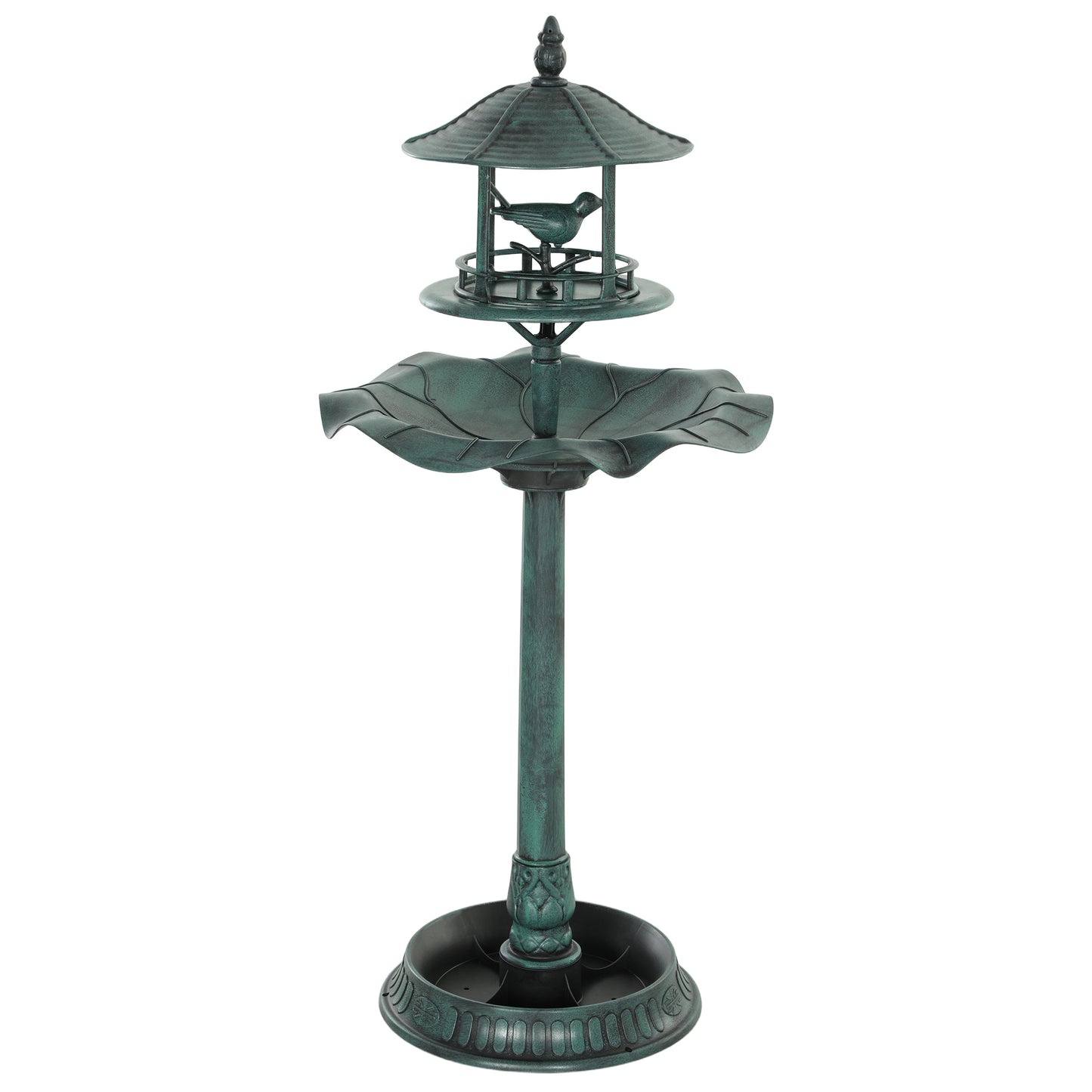 Outsunny 3-in-1 Garden Bird Bath, Freestanding Birdbath with Large Water Basin, Underneath Flower Planter, Î¦50 x 113 cm, Green