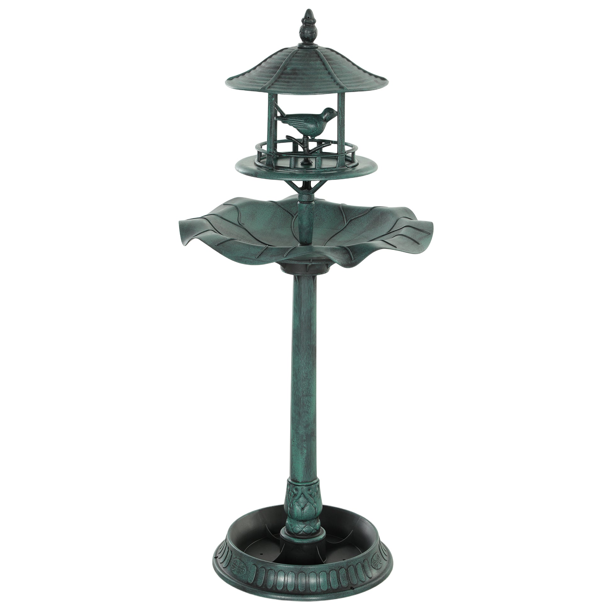 Outsunny 3-in-1 Garden Bird Bath, Freestanding Birdbath with Large Water Basin, Underneath Flower Planter, Î¦50 x 113 cm, Green