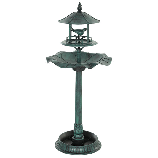 Outsunny 3-in-1 Garden Bird Bath, Freestanding Birdbath with Large Water Basin, Underneath Flower Planter, Î¦50 x 113 cm, Green