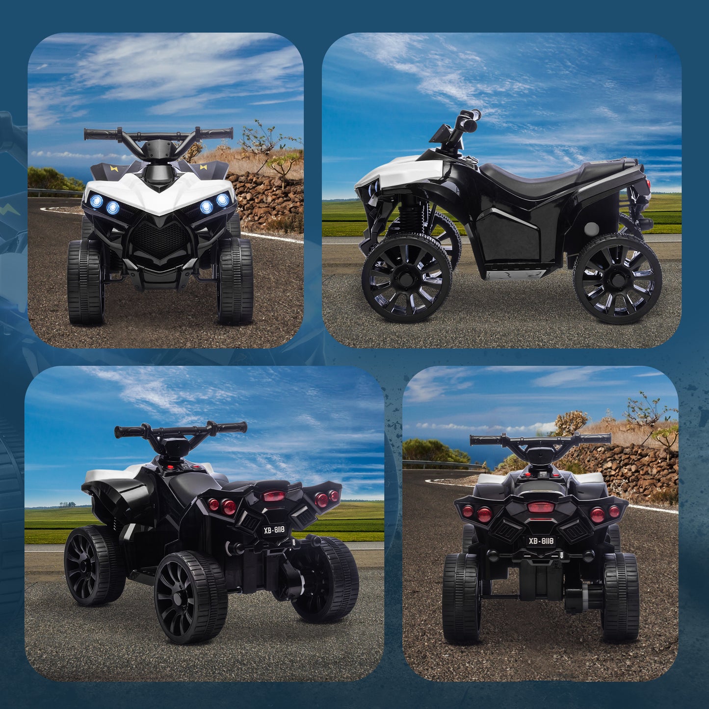 AIYAPLAY 6V Kids ATV, 4 Wheeler Electric Ride on Car with Music and LED Headlights, for Ages 18-56 Months Boys and Girls, White
