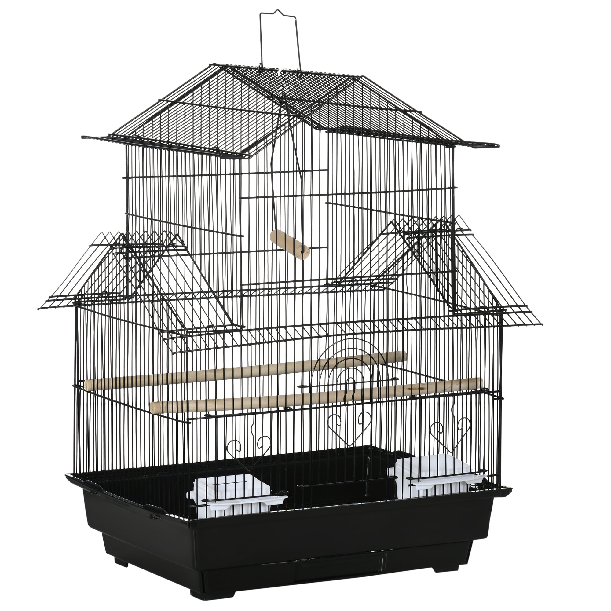 PawHut Metal Bird Cage with Plastic Swing Perch Food Container Tray Ha ...