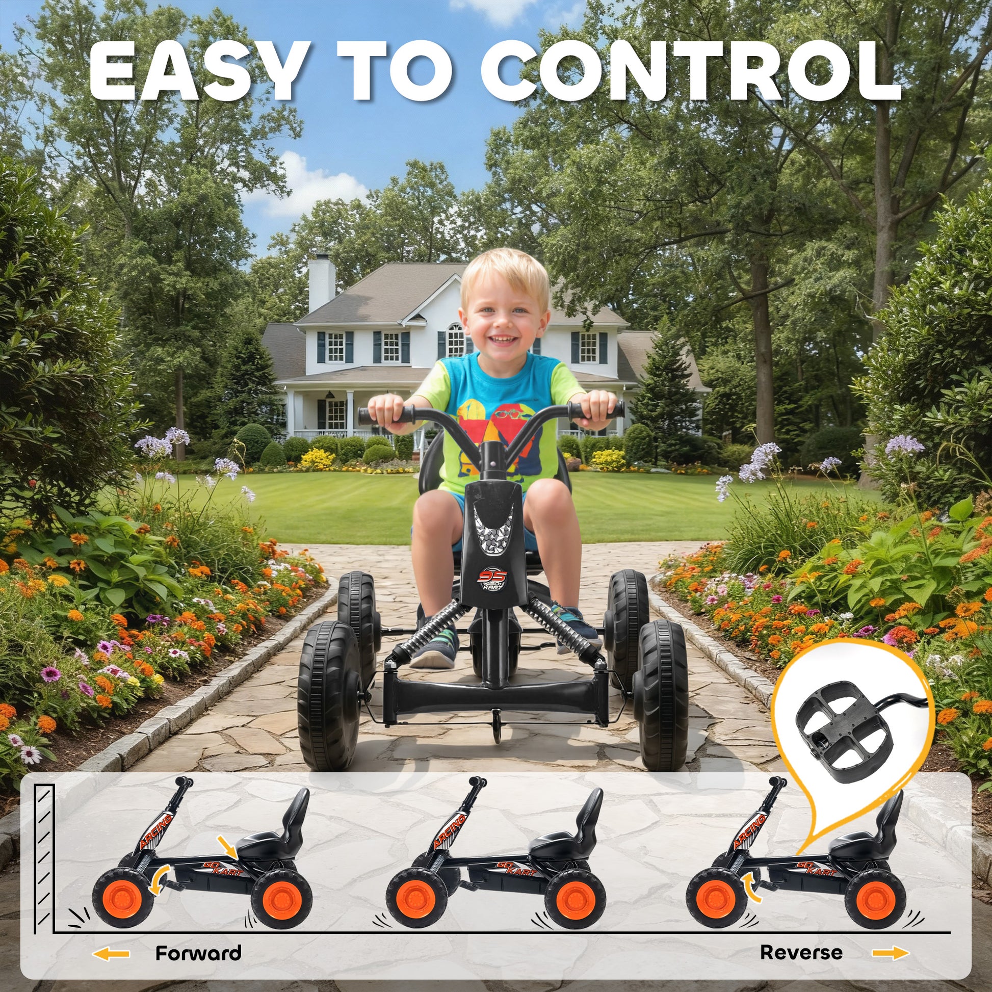 AIYAPLAY Kids Pedal Go Kart with Steel Frame, Sporty Design, for Ages 2-5 Years, Black