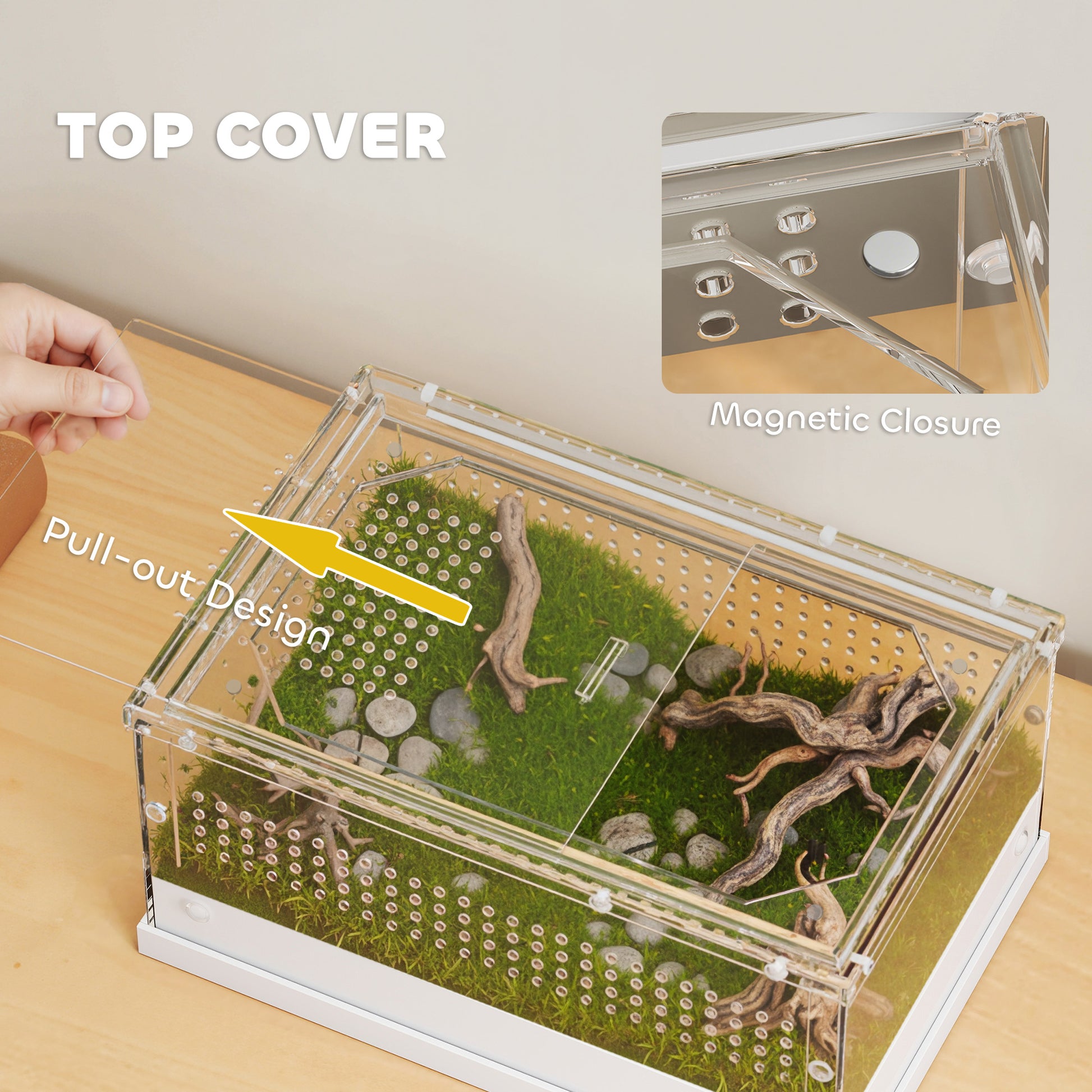 PawHut Acrylic Reptile Terrarium with Top Sliding Door, Vents, for Snake, Frog, Spider, Gecko, Tarantula, 30 x 20 x 15 cm