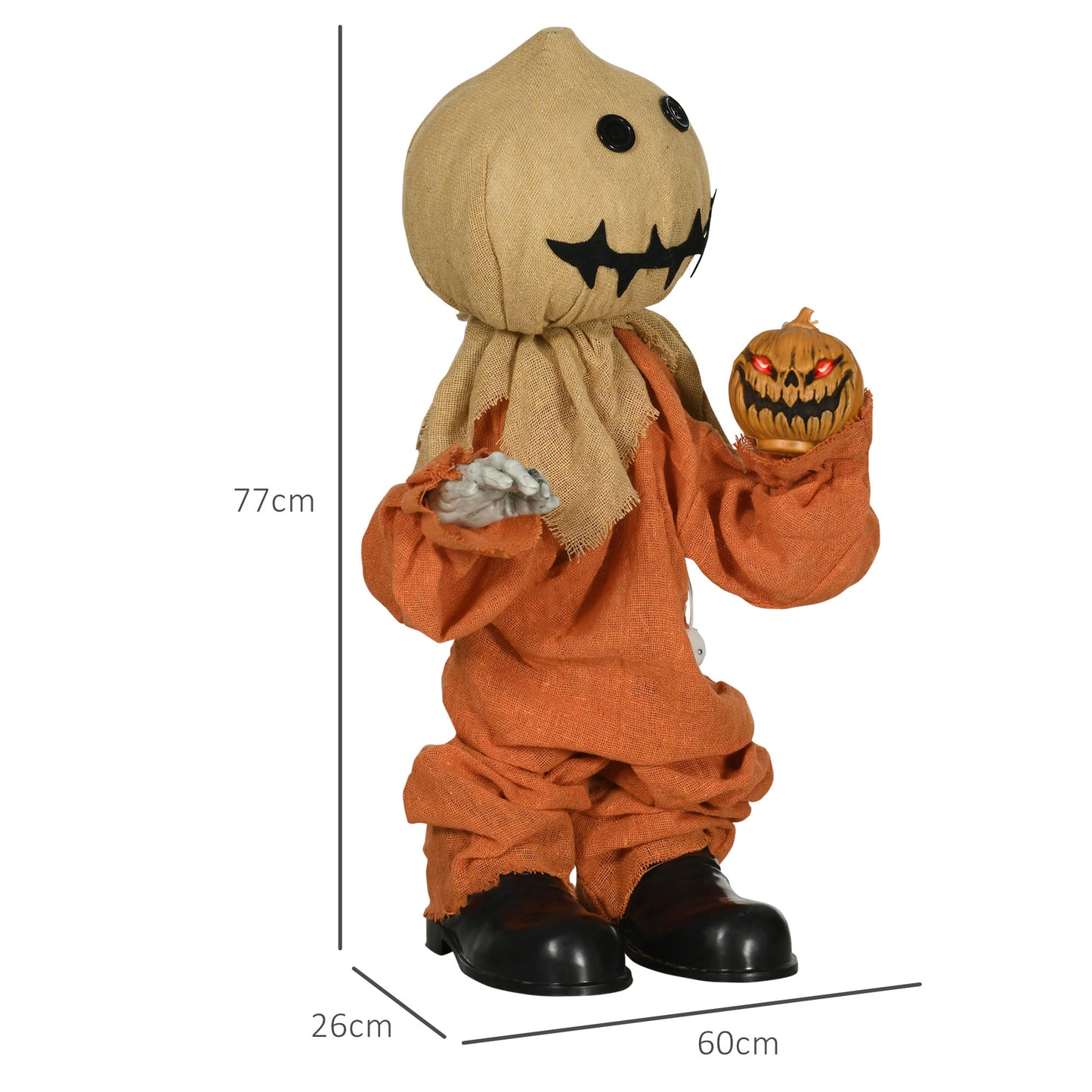 HOMCOM 77cm Halloween Scarecrow Decoration, Outdoor Activated Prop with Light Up Eyes, Sound Activated