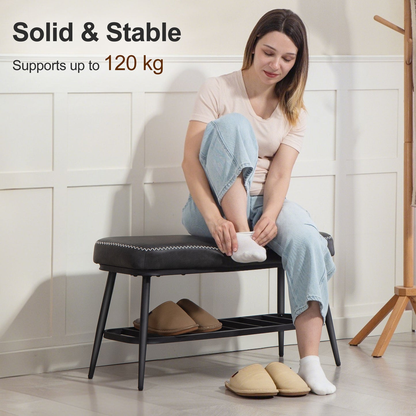 HOMCOM PU Leather Shoe Storage Bench - Charcoal Grey