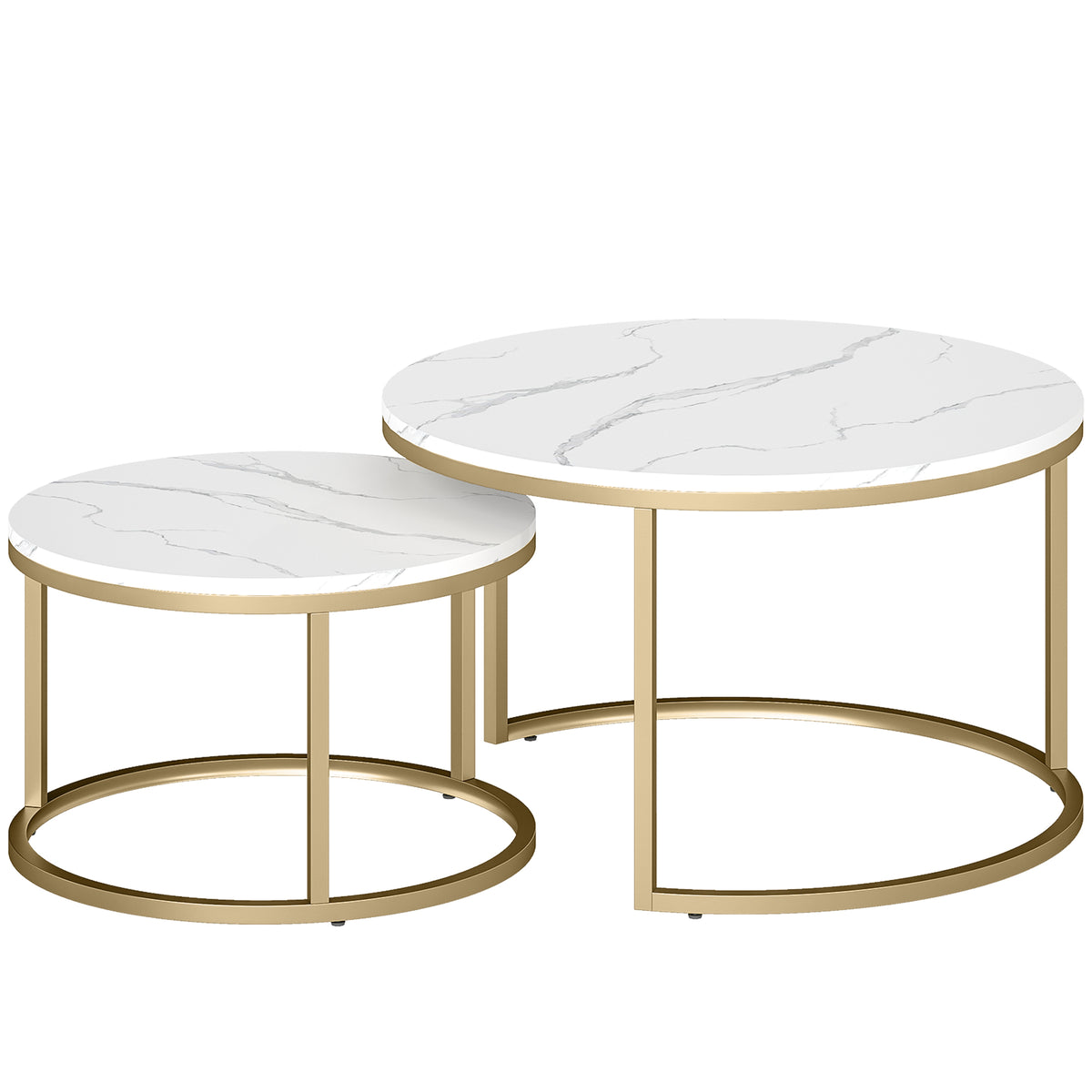 HOMCOM 2 Pcs Stacking Coffee Table Set Nesting Tables with Steel Frame for Living Room Marble White/Gold Default Title