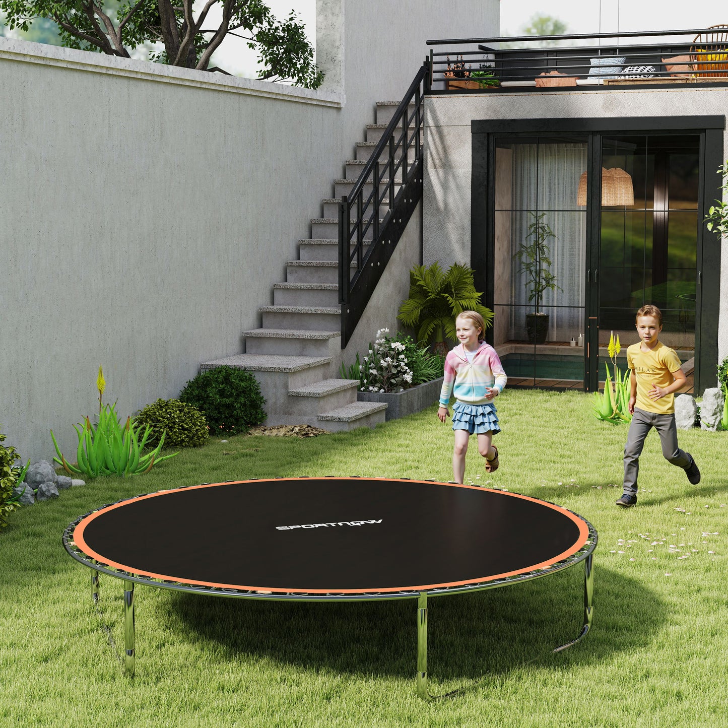 SPORTNOW Trampoline Replacement Mat with Spring Pull Tool, 42 V-Hooks, for 8ft Trampoline using 14cm Springs, Orange - LiamsBargains.co.uk