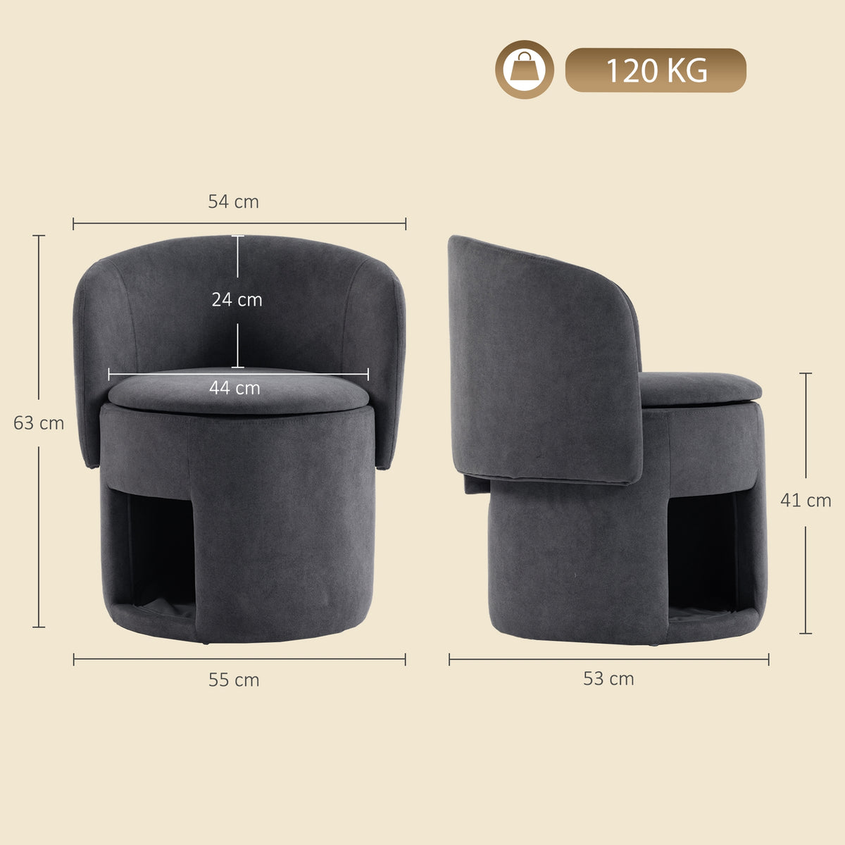 HOMCOM Cat-Scratch Fabric Upholstered Accent Chair with Cat Condo, Fold-Down Backrest, Lift-Up Seat Lid for Bedroom, Dark Grey