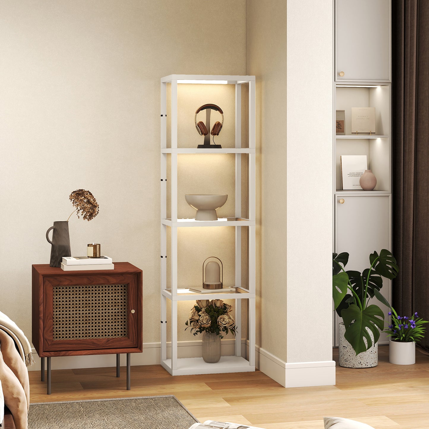 HOMCOM Four-Shelf Floor Lamp - Bleached Oak