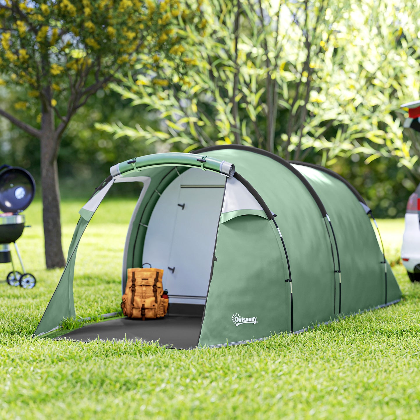 Outsunny Three-Man, Two-Room Tent - Green