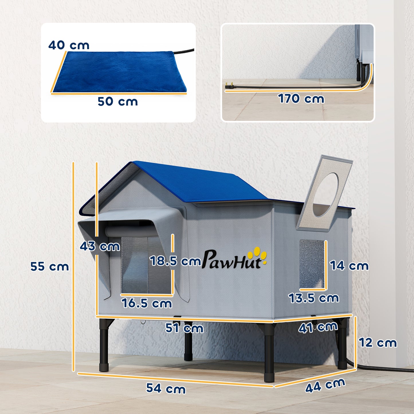 PawHut Heated Cat House Weatherproof w/ Heating Pad, Elevated Base, Escape Door, Cat Winter Shelter for Stray, Barn Cats