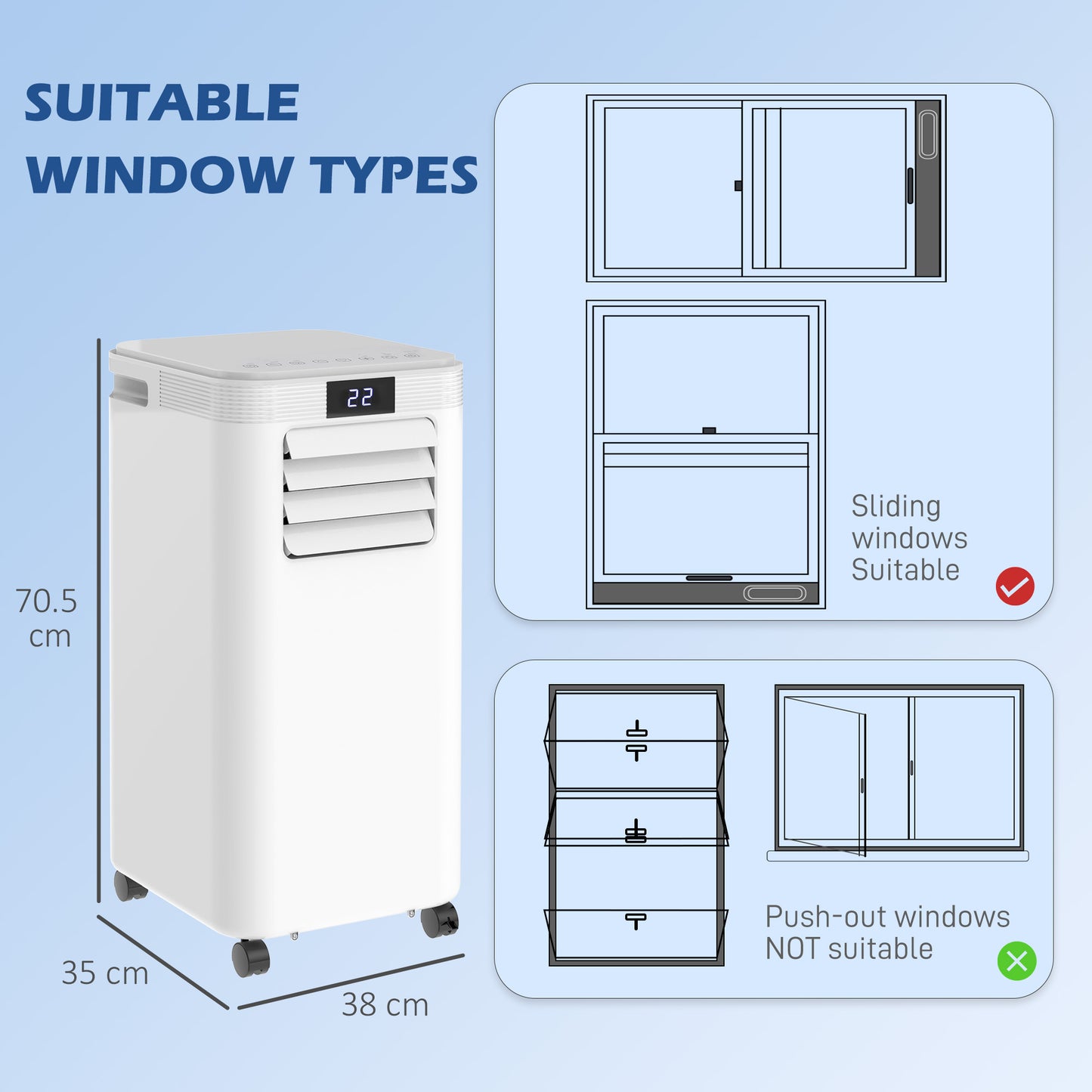 HOMCOM 8000 BTU Air Conditioning Unit, 3-in-1 Portable Air Conditioner, Dehumidifier, Cooling Fan with Remote Control, Digital Display, 2 Speeds, 24H Timer, Window Venting Kit, 18mÂ²