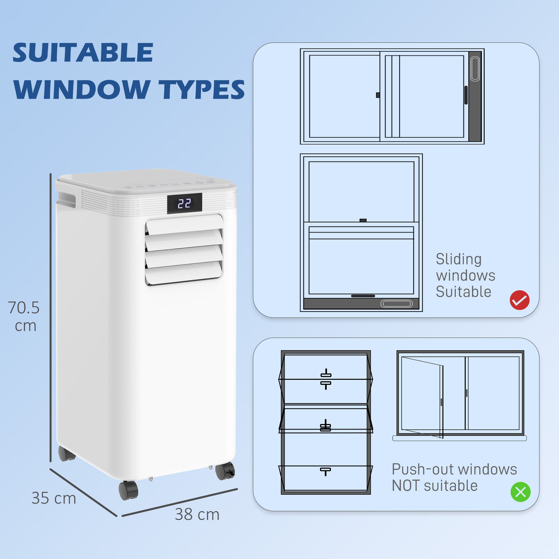 HOMCOM 8000 BTU Air Conditioning Unit, 3-in-1 Portable Air Conditioner, Dehumidifier, Cooling Fan with Remote Control, Digital Display, 2 Speeds, 24H Timer, Window Venting Kit, 18mÂ²