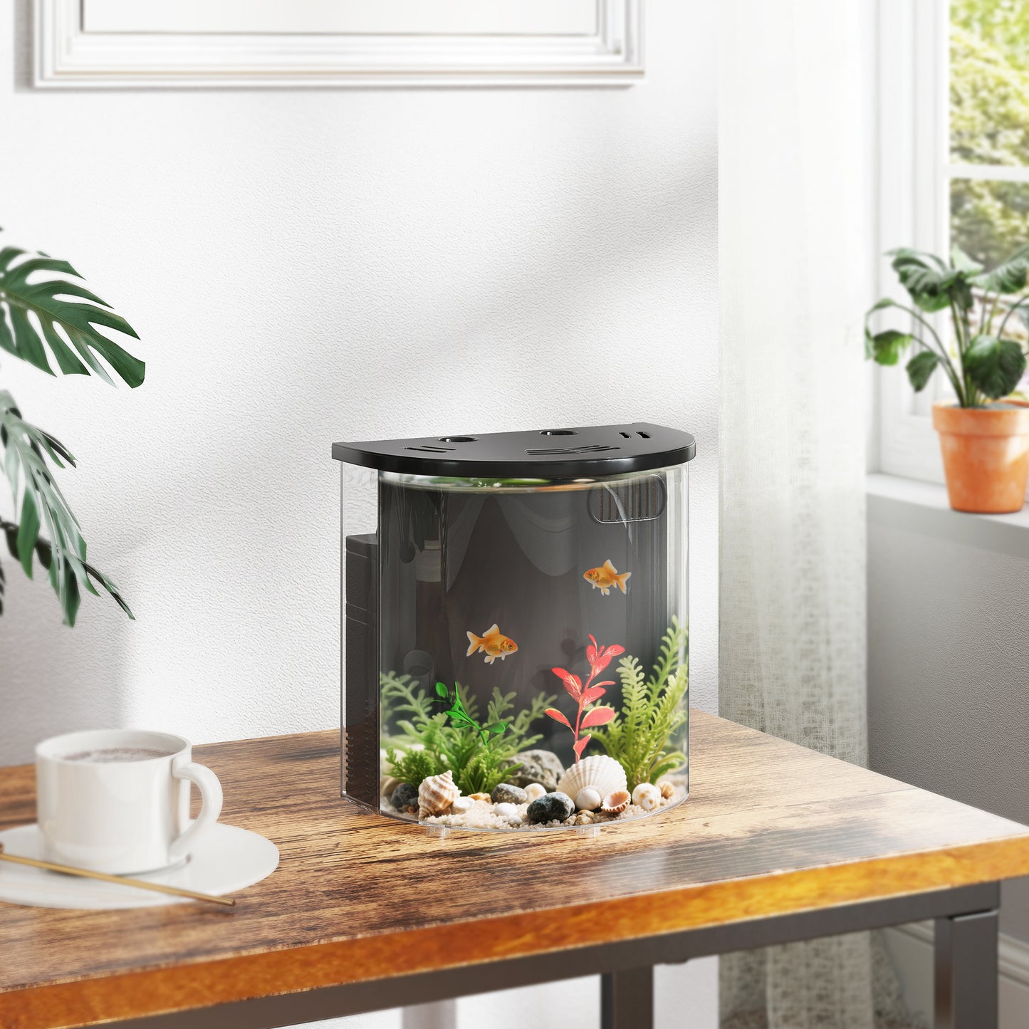 PawHut 3L Small Fish Tank with Filter System, LED Light, Small Fish Tank for Betta, Goldfish, Shrimp, Black