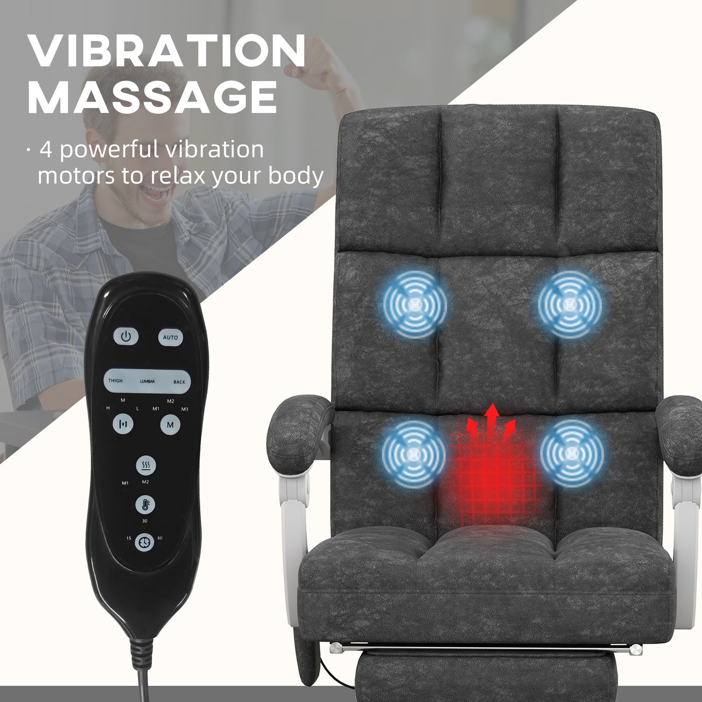 Vinsetto Massage Office Chair, Ergonomic Desk Chair, Comfy Work Study Chair with Heat, Padded Seat, 135Â° Reclining Back and Footrest for Home Office, Charcoal Grey