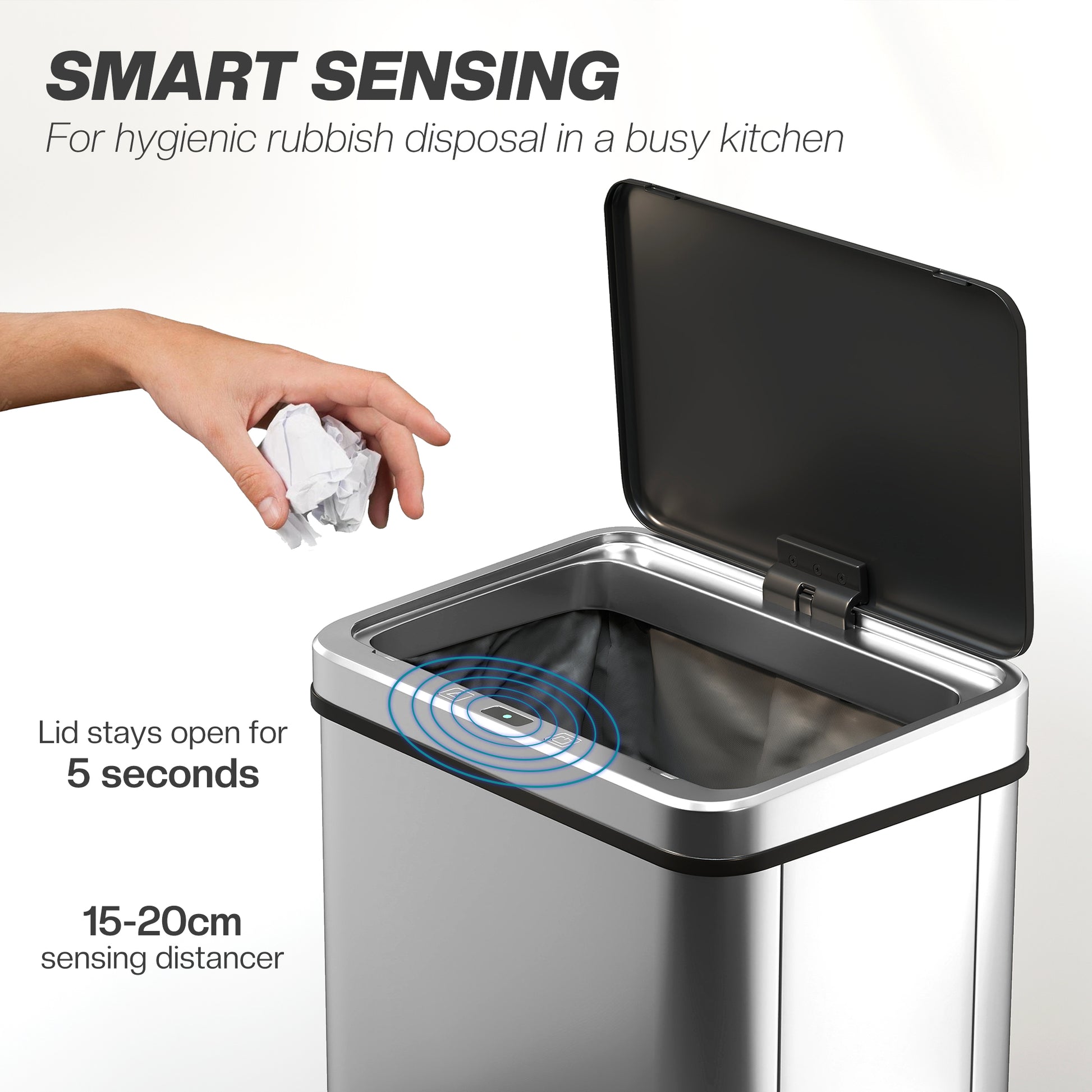 HOMCOM 40L Sensor Bin with Soft-Close Lid, Stainless Steel Automatic Touchless Motion Sensor Kitchen Bin, Silver Tone