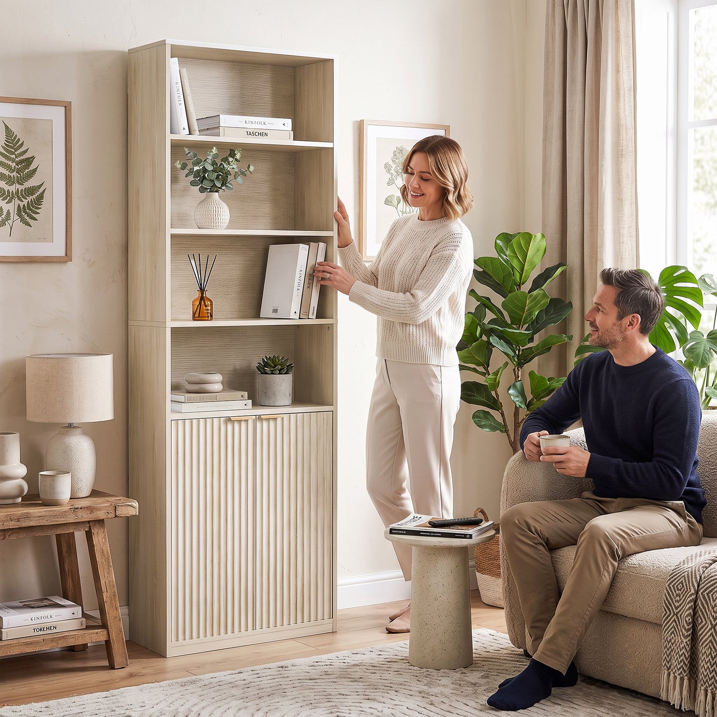HOMCOM Bookcase Adjustable Shelf Bookshelf Anti-Tip Hardware 6-Tier, Oak Wood Effect