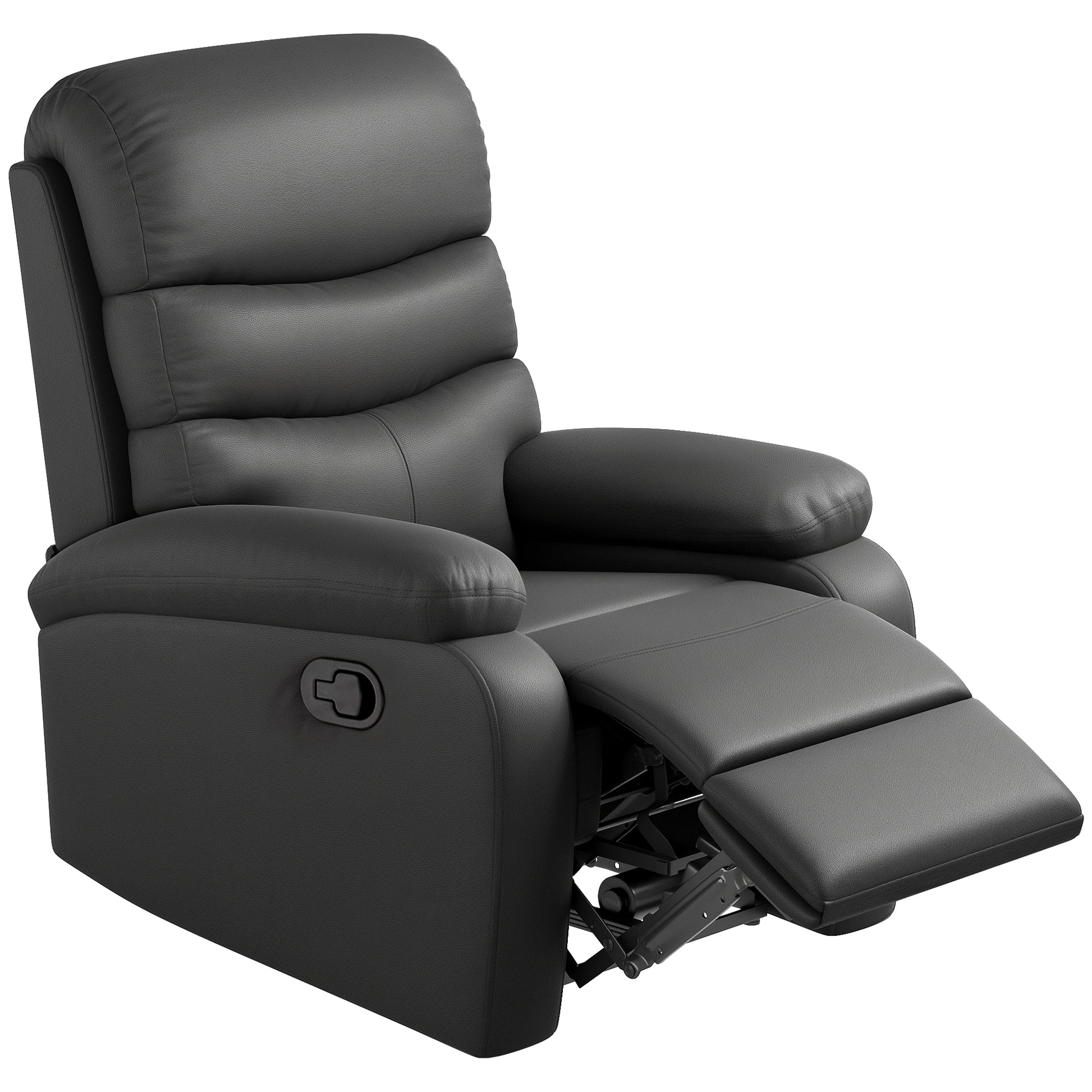 HOMCOM PU Leather Reclining Chair, Manual Recliner Chair with Padded Armrests, Retractable Footrest and Wood Frame, Black Default Title