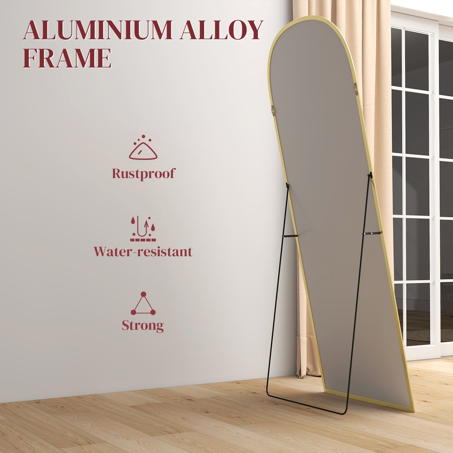HOMCOM 165cm Aluminium Frame Standing Mirror - Gold