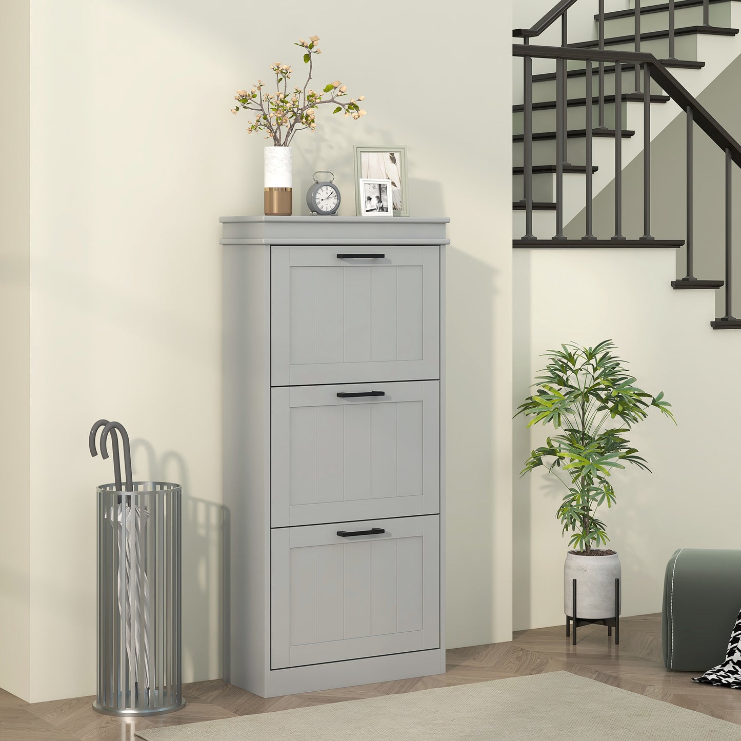 HOMCOM Three-Drawer Minimalistic Shoe Cabinet - Grey