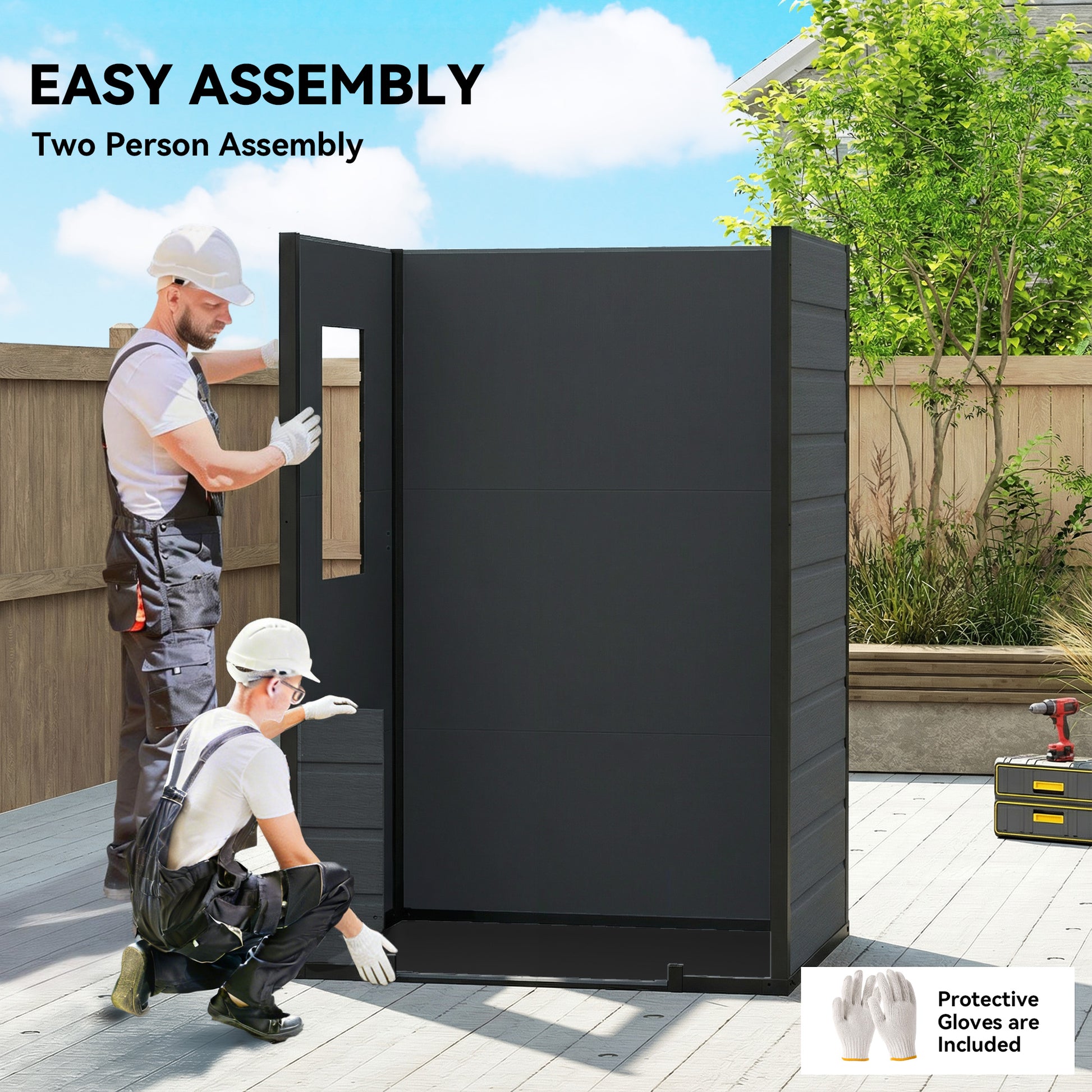 Outsunny 4 x 3 ft Plastic Garden Shed with Floor, Outdoor Storage Shed with Lockable Door, Window and Vent, Dark Grey